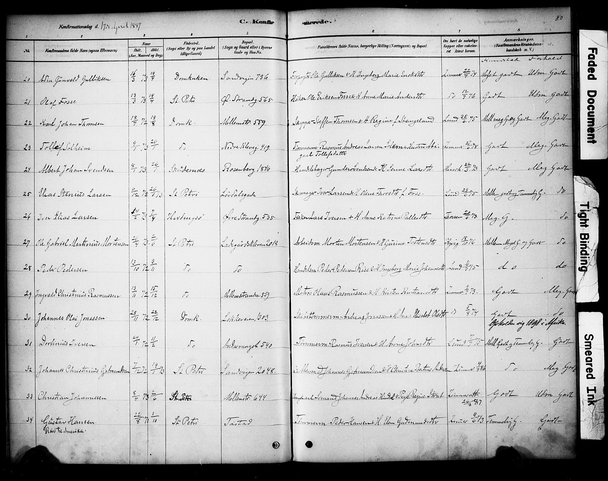 Domkirken sokneprestkontor, SAST/A-101812/001/30/30BA/L0028: Parish register (official) no. A 27, 1878-1896, p. 80