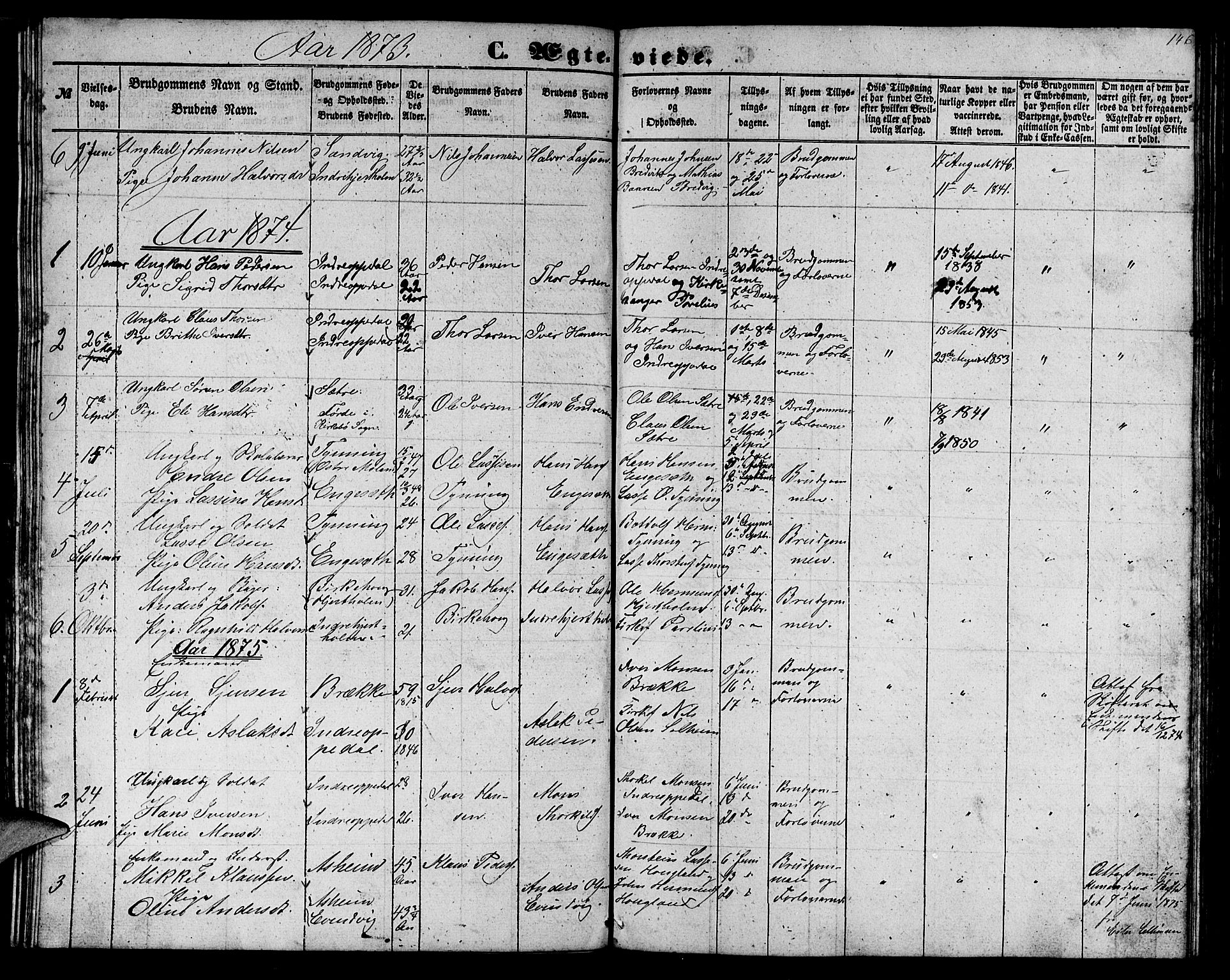 Gulen sokneprestembete, AV/SAB-A-80201/H/Hab/Habc/L0001: Parish register (copy) no. C 1, 1853-1880, p. 146