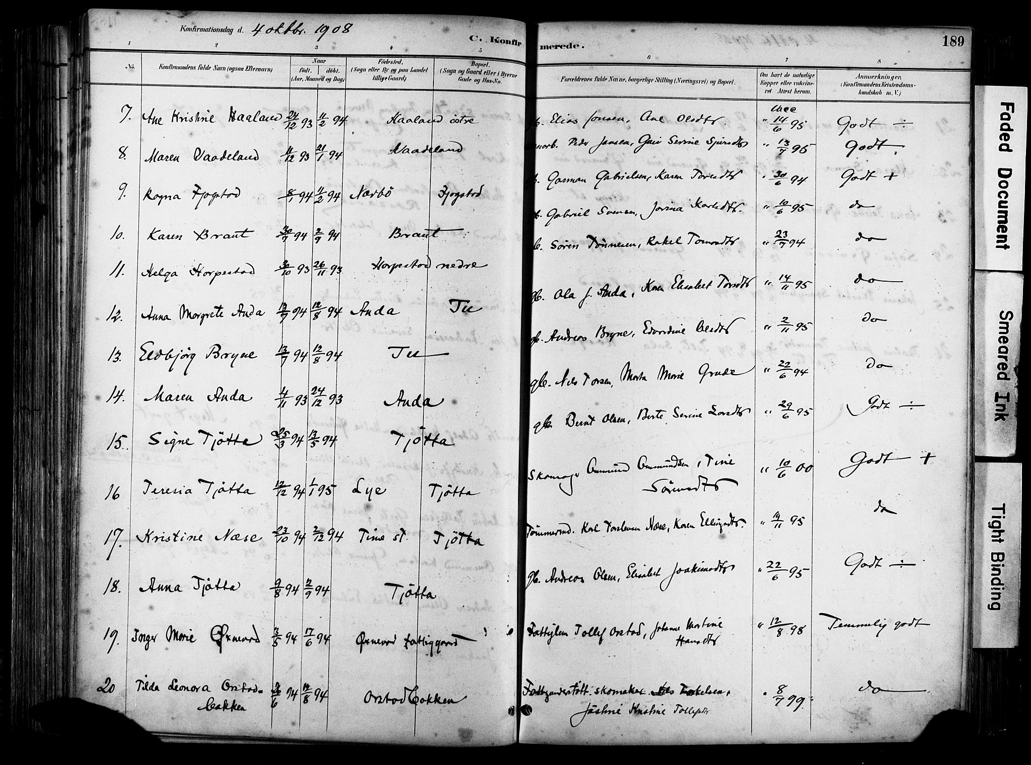 Klepp sokneprestkontor, AV/SAST-A-101803/001/3/30BA/L0009: Parish register (official) no. A 7, 1886-1915, p. 189