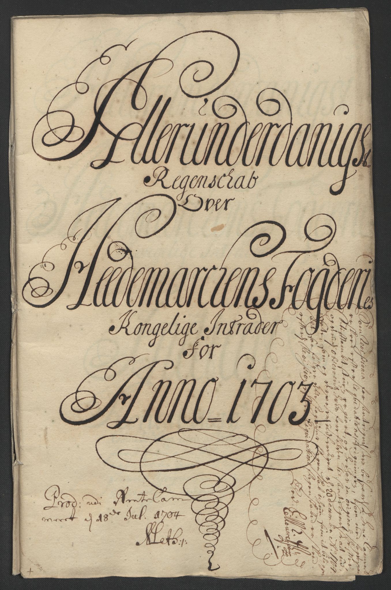 Rentekammeret inntil 1814, Reviderte regnskaper, Fogderegnskap, RA/EA-4092/R16/L1041: Fogderegnskap Hedmark, 1703-1704, p. 3