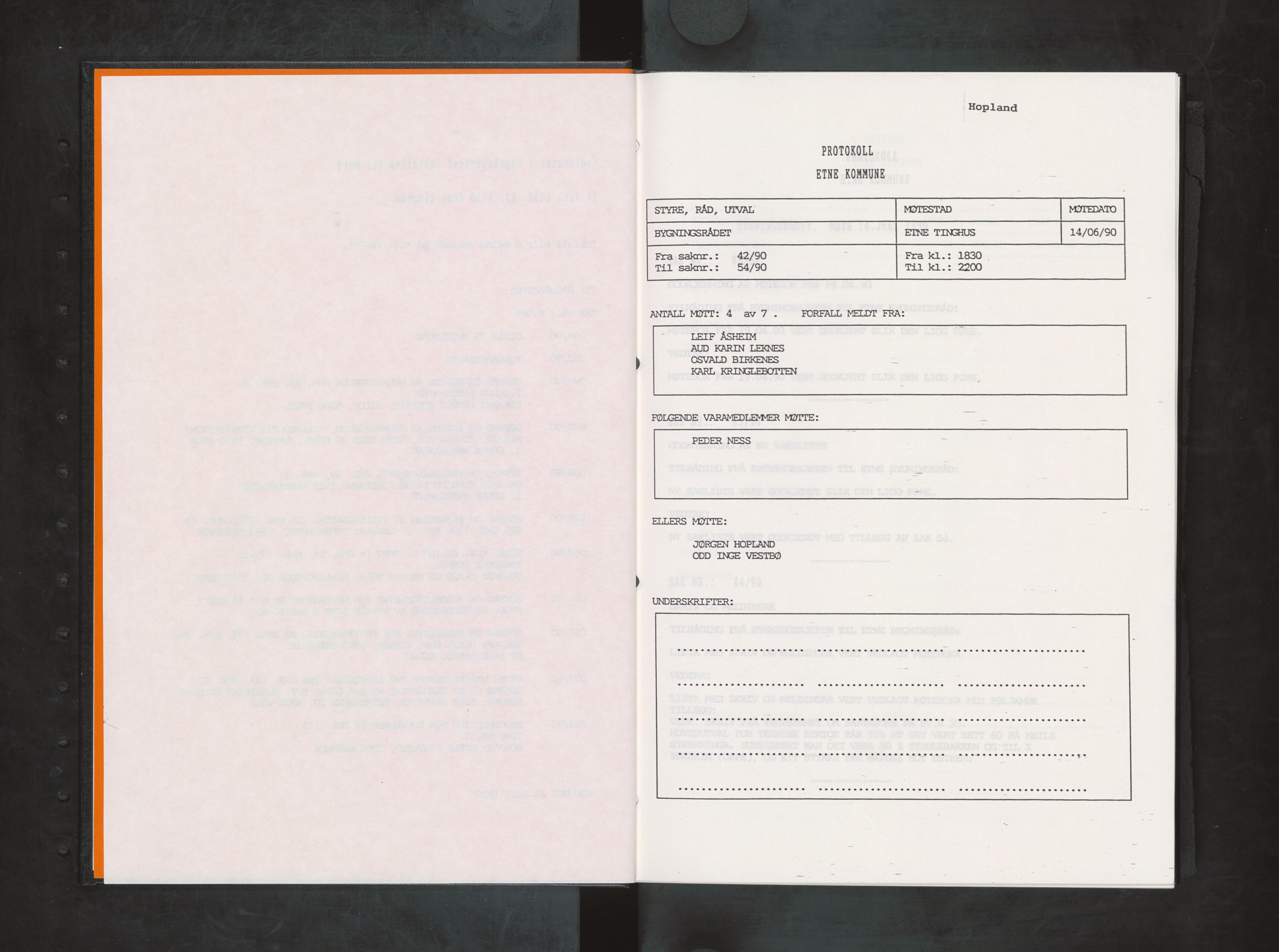 Etne kommune. Bygningsrådet, IKAH/1211-511/A/Aa/L0044: Møtebok Etne bygningsråd II, 1990