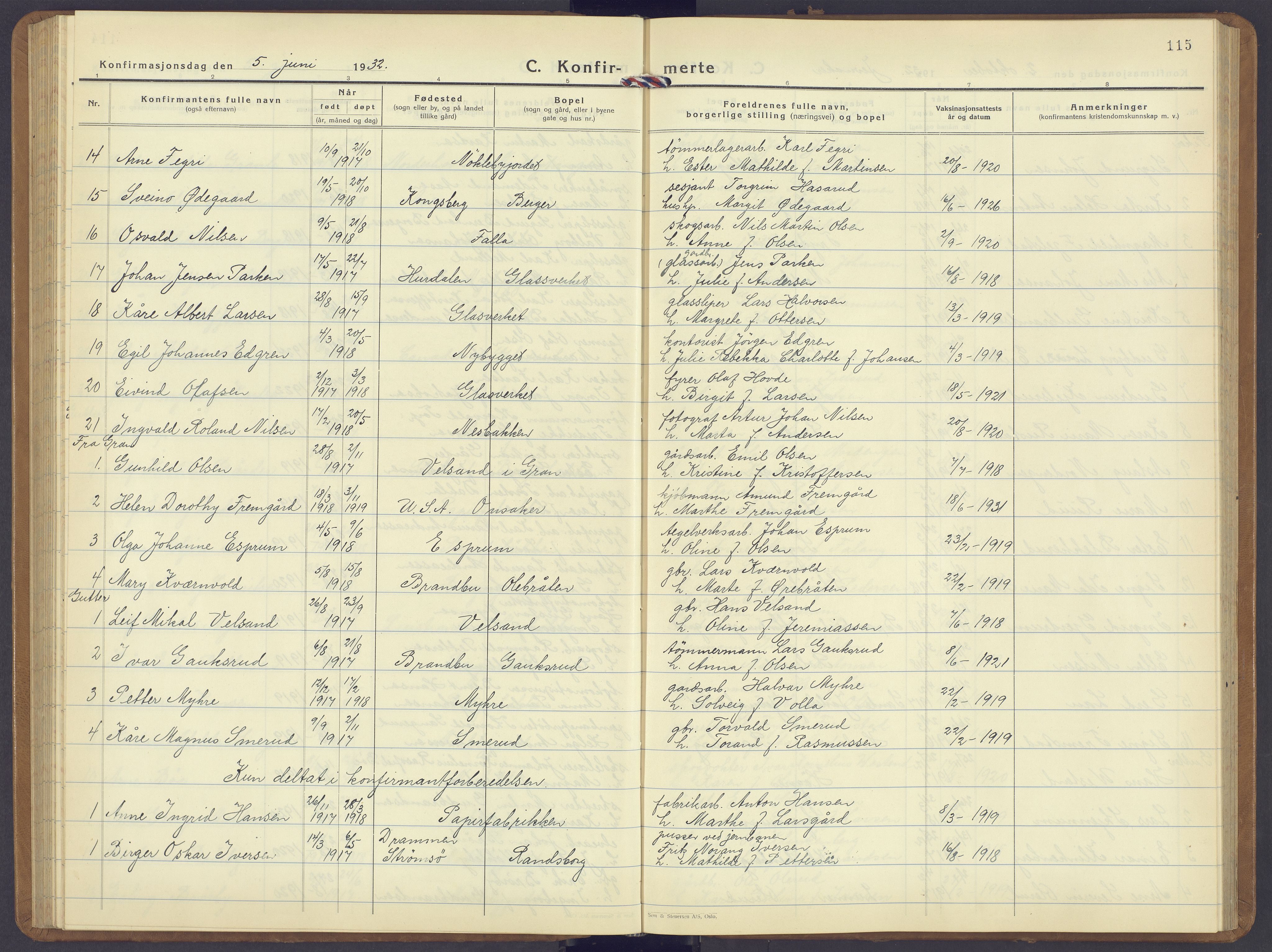 Jevnaker prestekontor, AV/SAH-PREST-116/H/Ha/Hab/L0006: Parish register (copy) no. 6, 1930-1945, p. 115