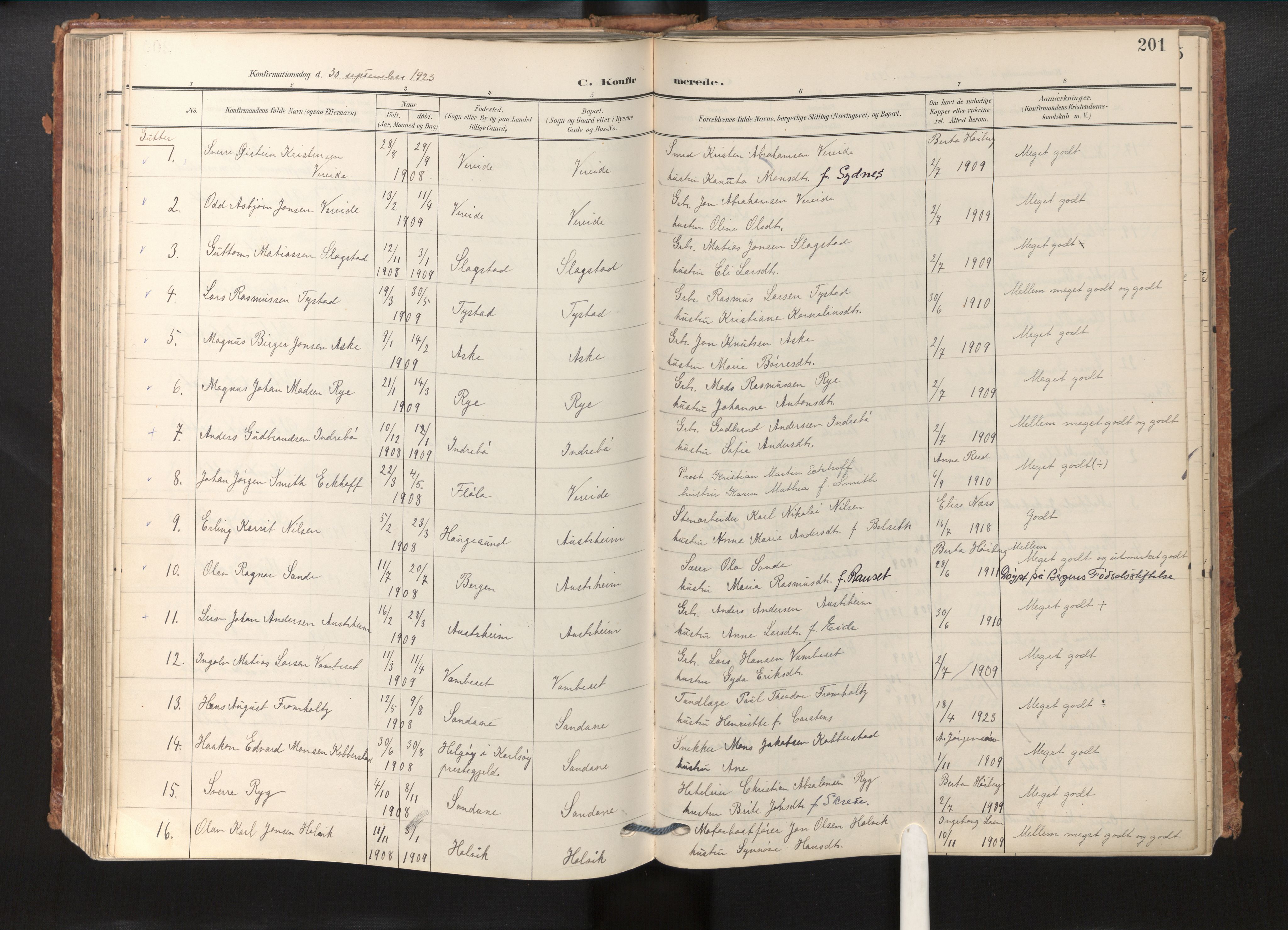 Gloppen sokneprestembete, SAB/A-80101/H/Haa/Haab/L0002: Parish register (official) no. B 2, 1906-1932, p. 200b-201a