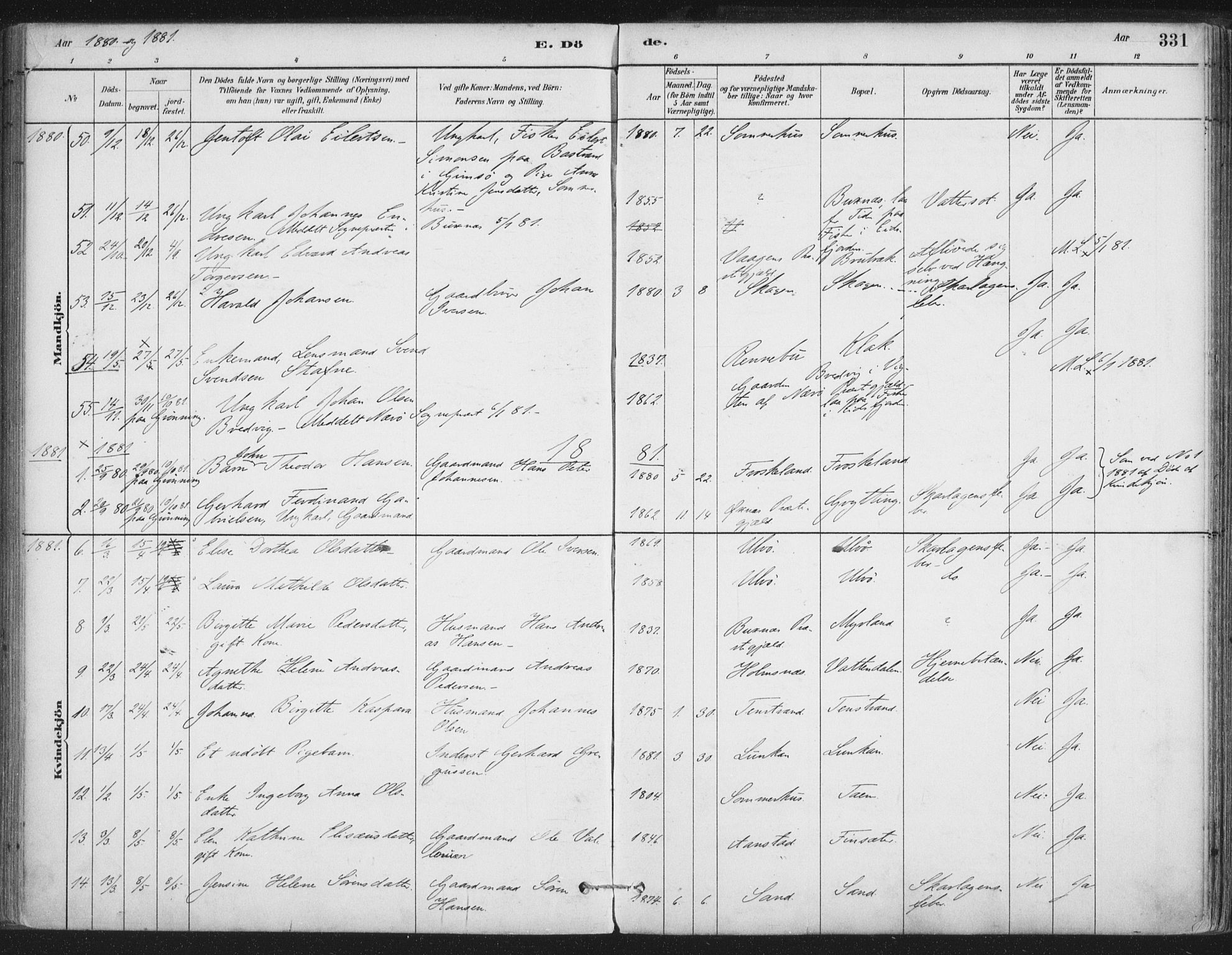 Ministerialprotokoller, klokkerbøker og fødselsregistre - Nordland, SAT/A-1459/888/L1244: Parish register (official) no. 888A10, 1880-1890, p. 331