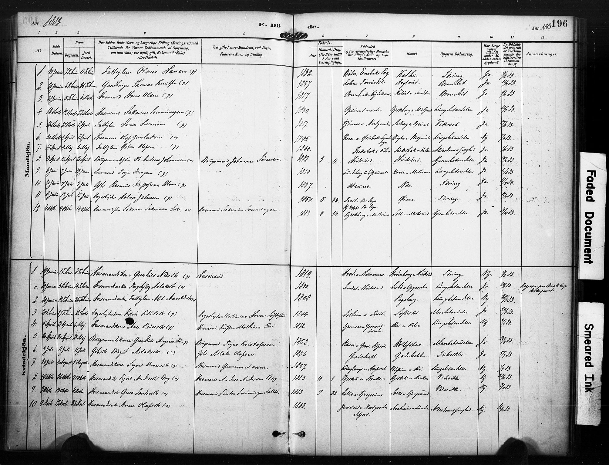 Kviteseid kirkebøker, AV/SAKO-A-276/F/Fa/L0008: Parish register (official) no. I 8, 1882-1903, p. 196