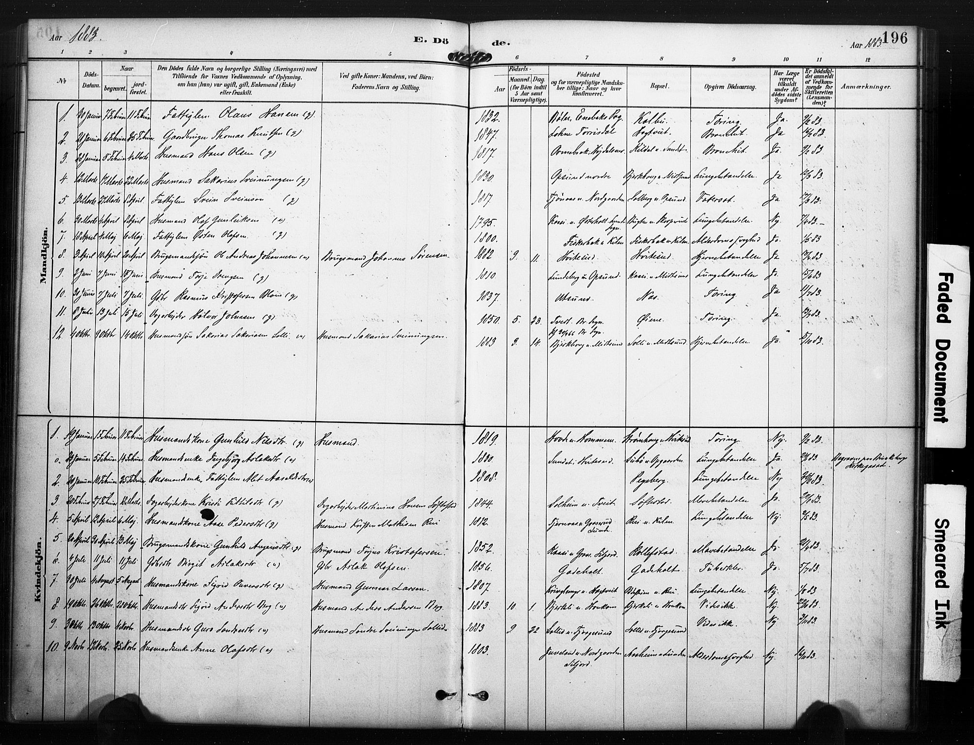 Kviteseid kirkebøker, SAKO/A-276/F/Fa/L0008: Parish register (official) no. I 8, 1882-1903, p. 196