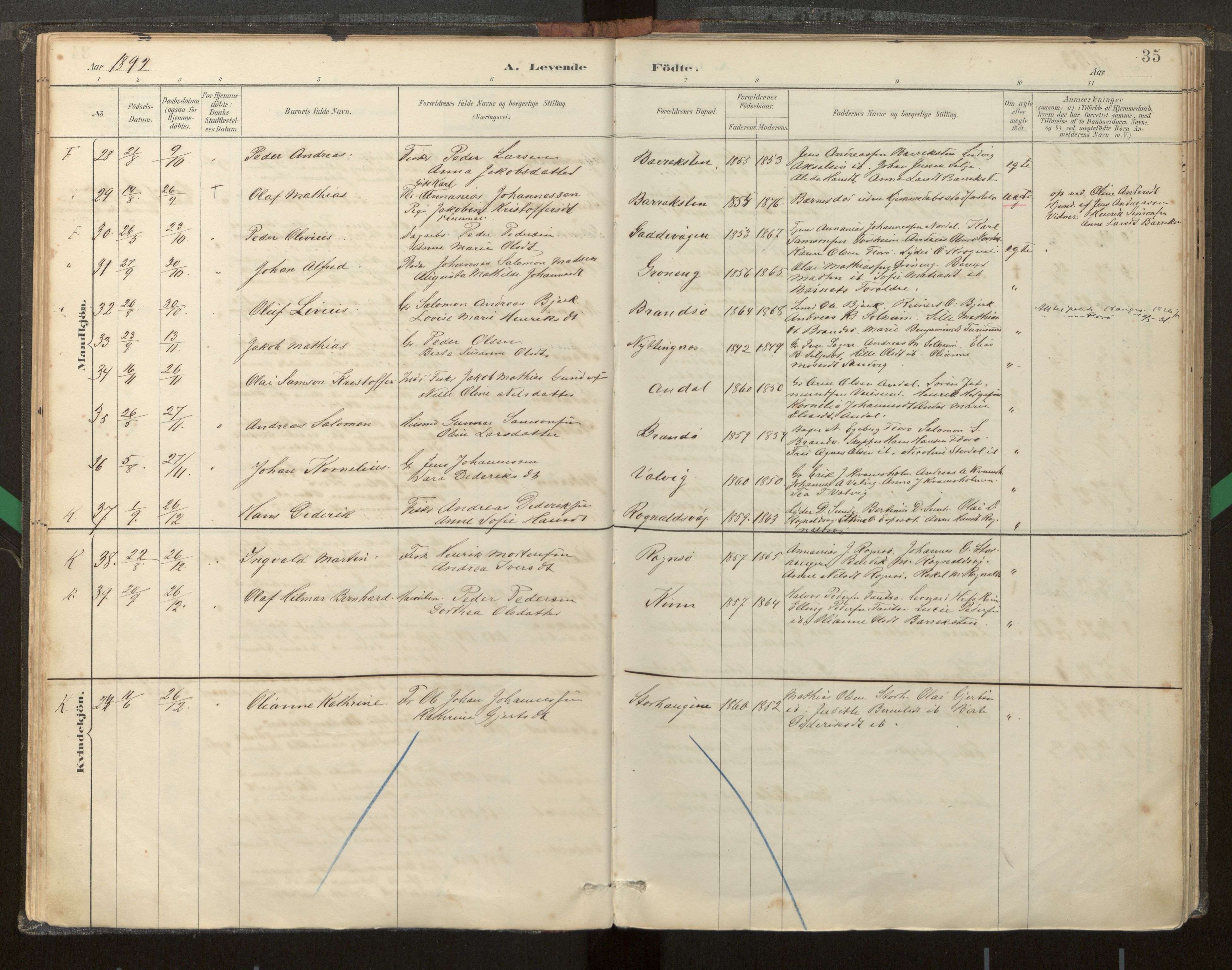 Kinn sokneprestembete, AV/SAB-A-80801/H/Haa/Haab/L0001: Parish register (official) no. B 1, 1886-1921, p. 35