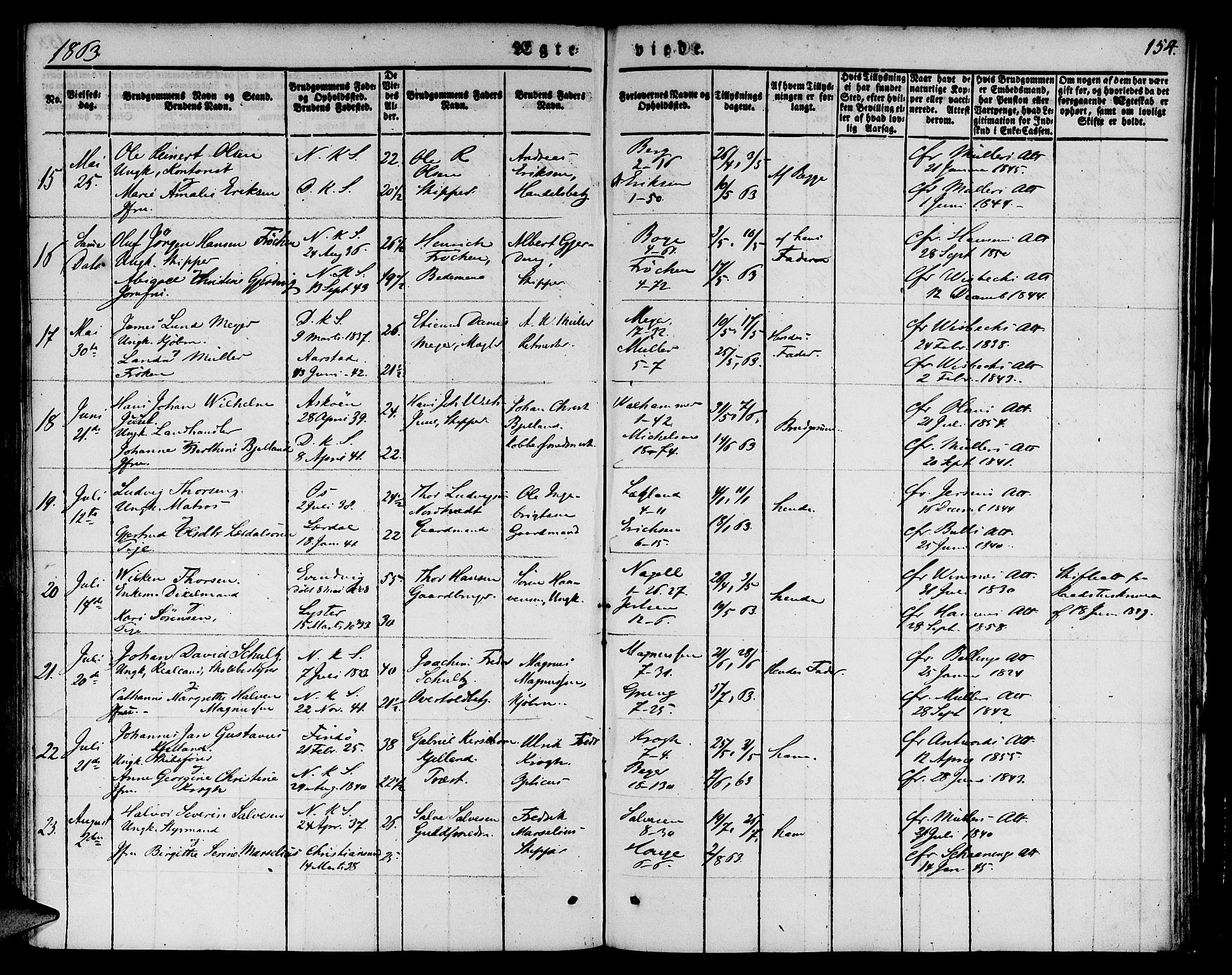 Nykirken Sokneprestembete, AV/SAB-A-77101/H/Hab: Parish register (copy) no. D 1, 1832-1867, p. 154