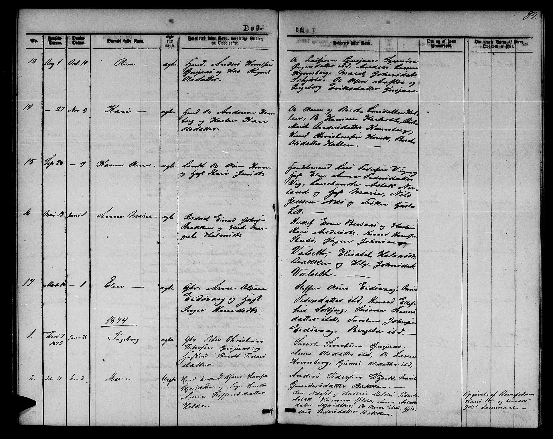 Ministerialprotokoller, klokkerbøker og fødselsregistre - Møre og Romsdal, SAT/A-1454/551/L0630: Parish register (copy) no. 551C02, 1867-1885, p. 84