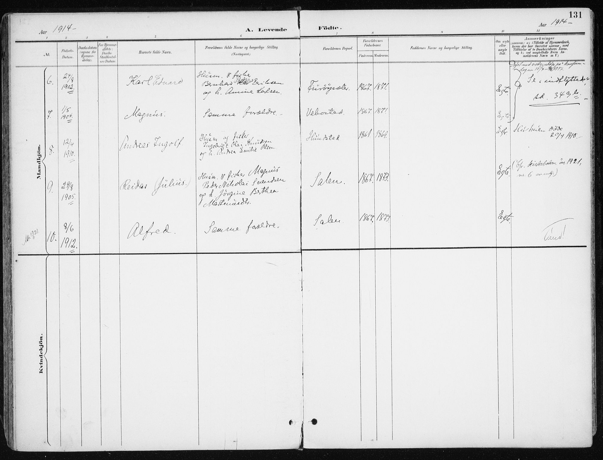 Kvæfjord sokneprestkontor, AV/SATØ-S-1323/G/Ga/Gaa/L0006kirke: Parish register (official) no. 6, 1895-1914, p. 131