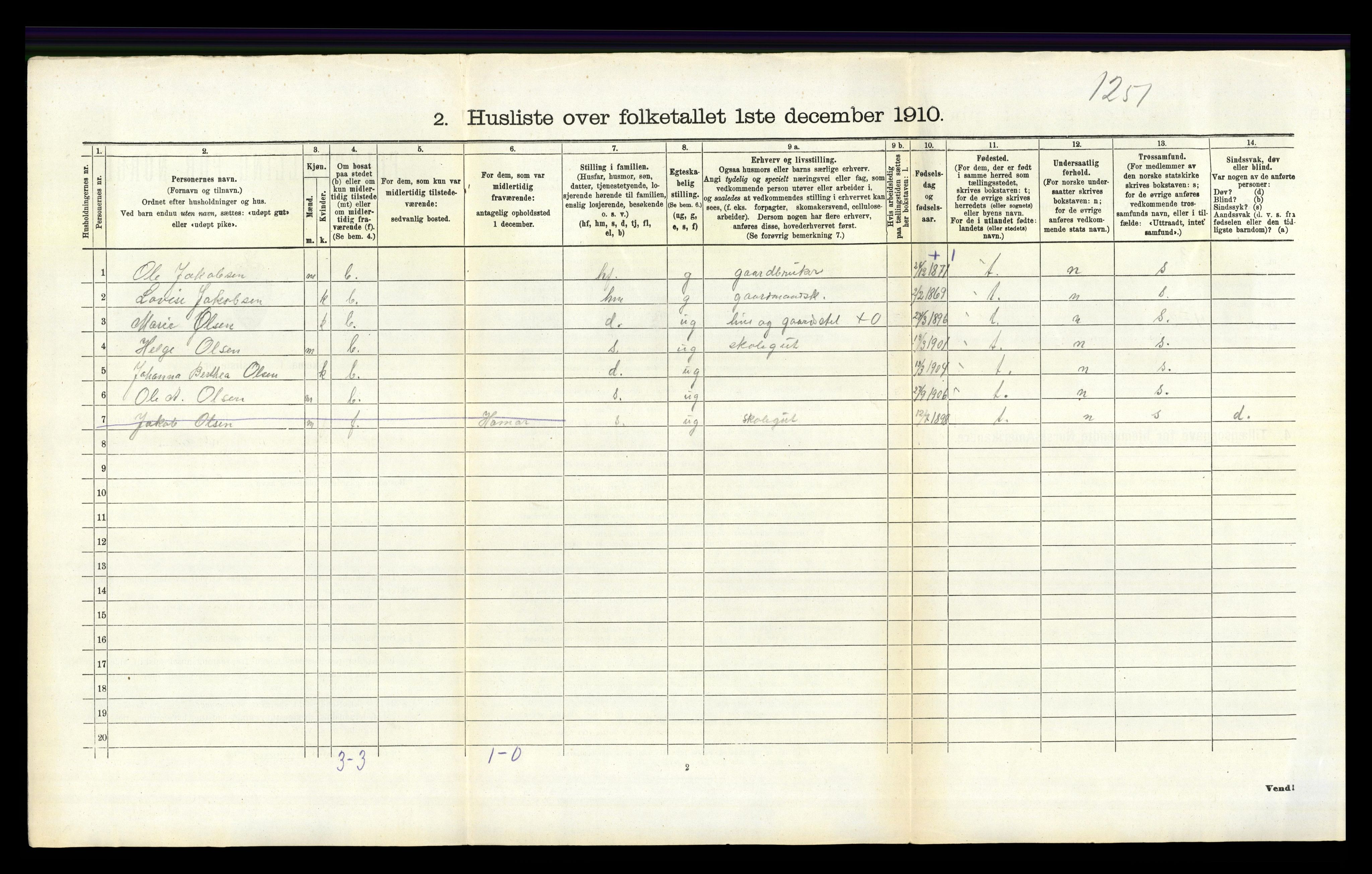 RA, 1910 census for Eigersund, 1910, p. 411