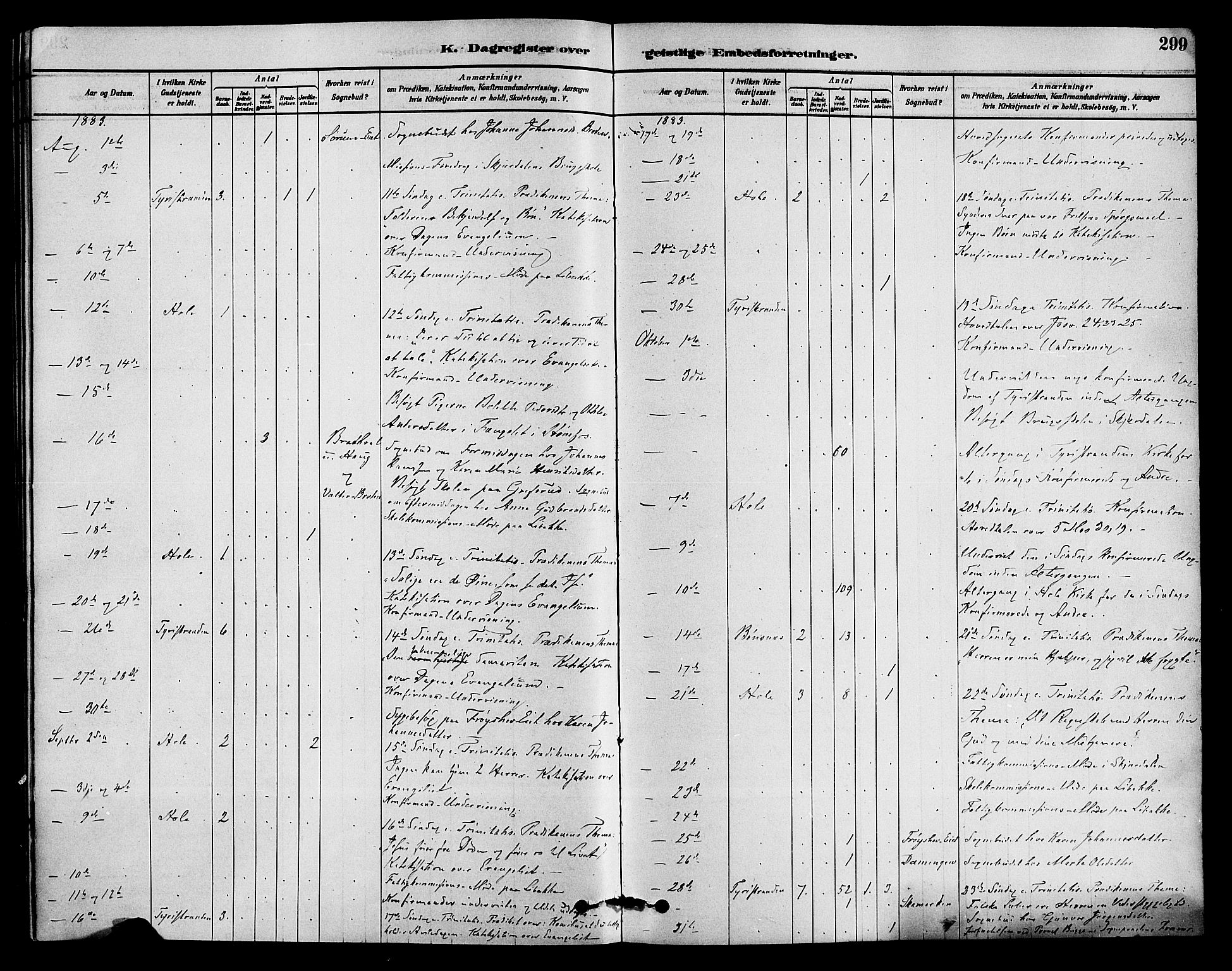 Hole kirkebøker, SAKO/A-228/F/Fa/L0008: Parish register (official) no. I 8, 1878-1891, p. 299