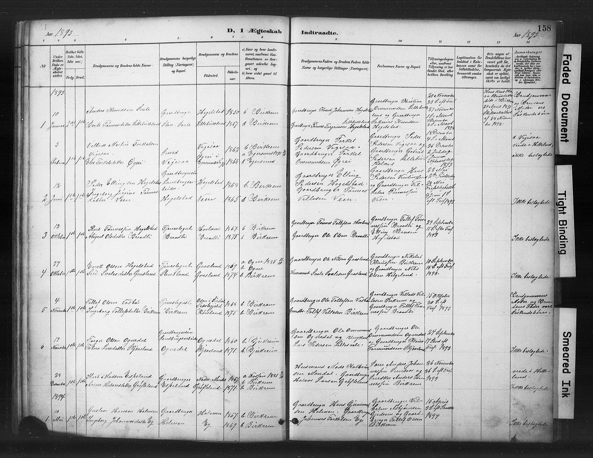 Helleland sokneprestkontor, AV/SAST-A-101810: Parish register (copy) no. B 5, 1887-1908, p. 158