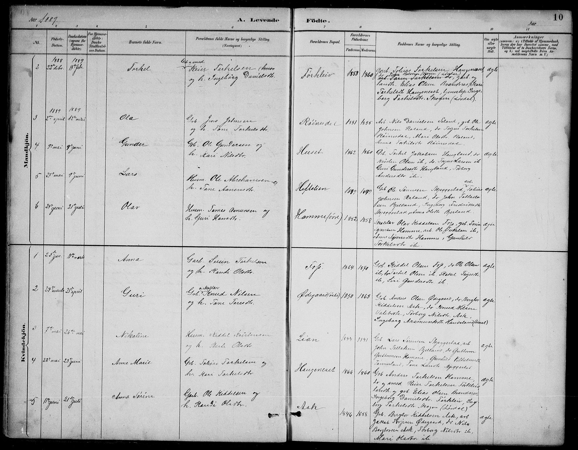 Bjelland sokneprestkontor, SAK/1111-0005/F/Fb/Fba/L0005: Parish register (copy) no. B 5, 1887-1923, p. 10