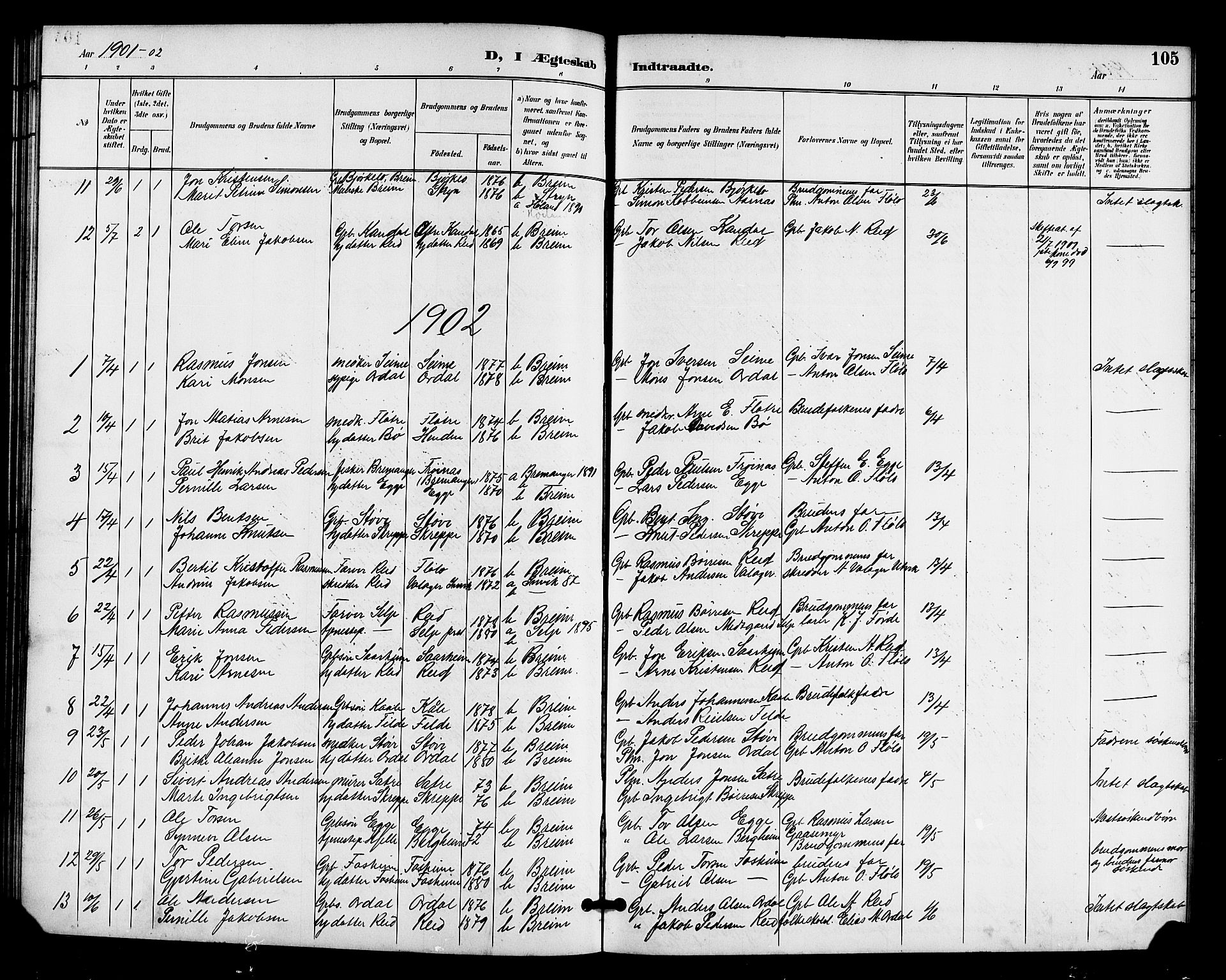 Gloppen sokneprestembete, AV/SAB-A-80101/H/Hab/Habc/L0002: Parish register (copy) no. C 2, 1896-1910, p. 105