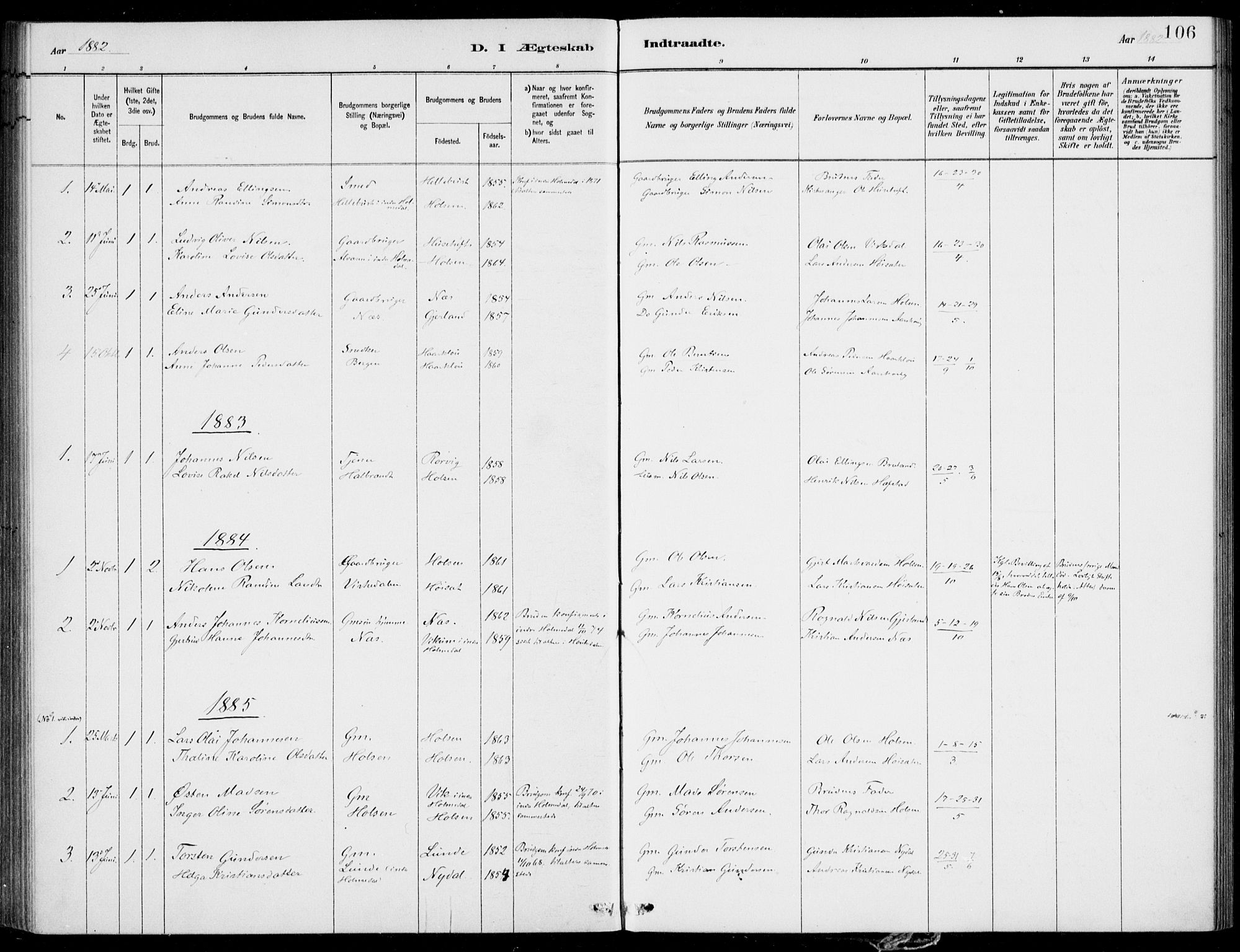 Førde sokneprestembete, SAB/A-79901/H/Haa/Haac/L0001: Parish register (official) no. C  1, 1881-1920, p. 106