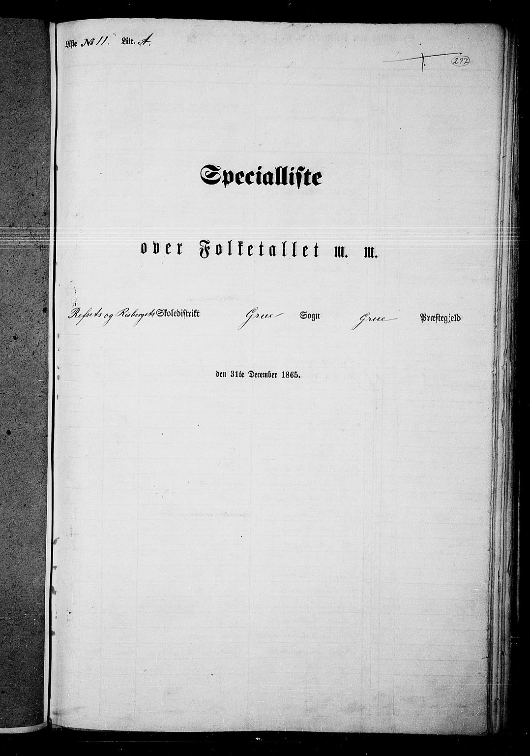 RA, 1865 census for Grue, 1865, p. 260