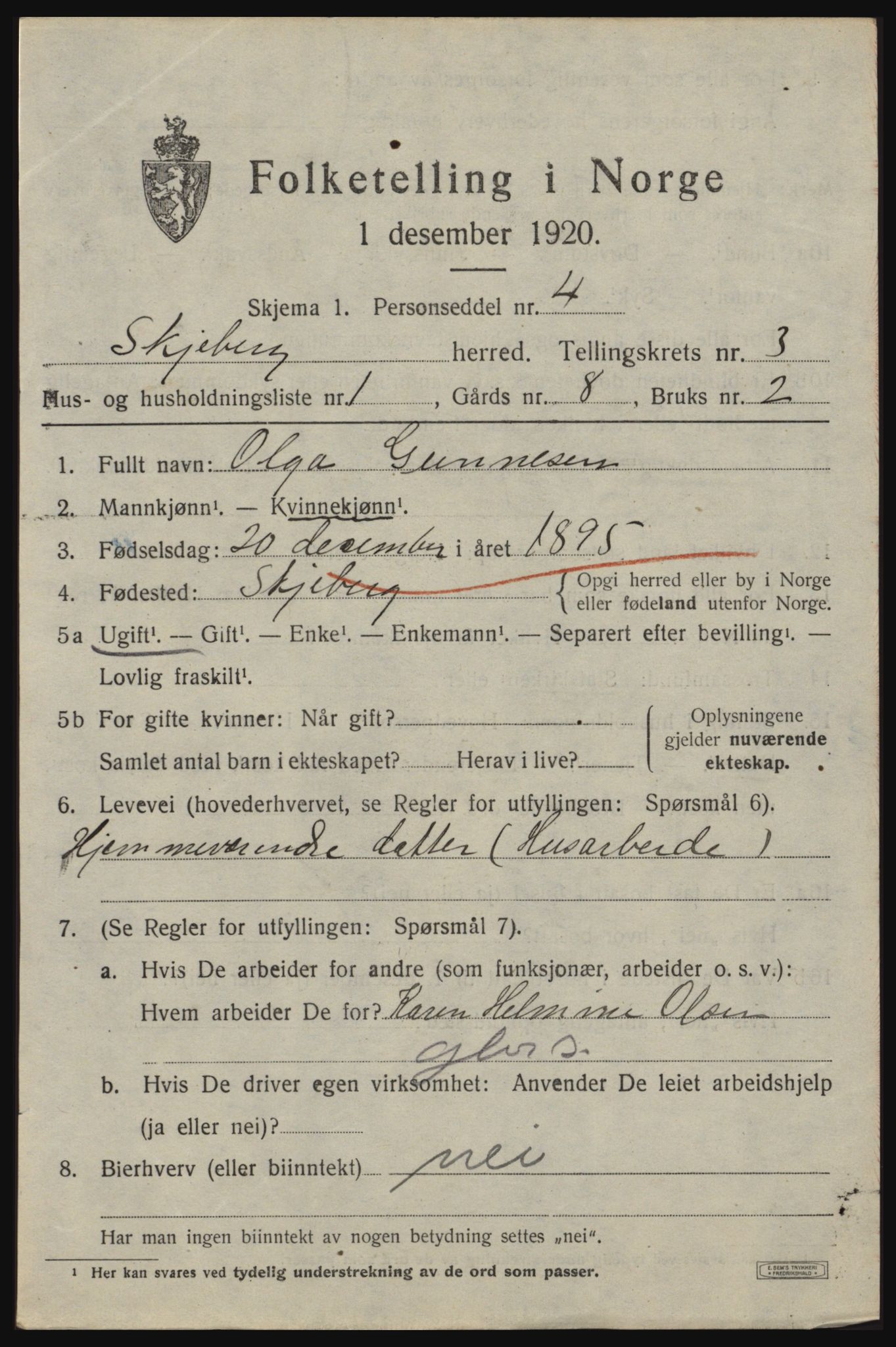 SAO, 1920 census for Skjeberg, 1920, p. 4357