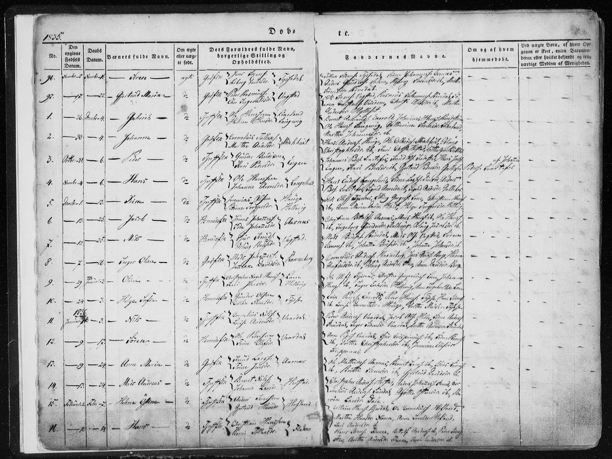 Fjaler sokneprestembete, AV/SAB-A-79801/H/Haa/Haaa/L0006: Parish register (official) no. A 6, 1835-1884, p. 5