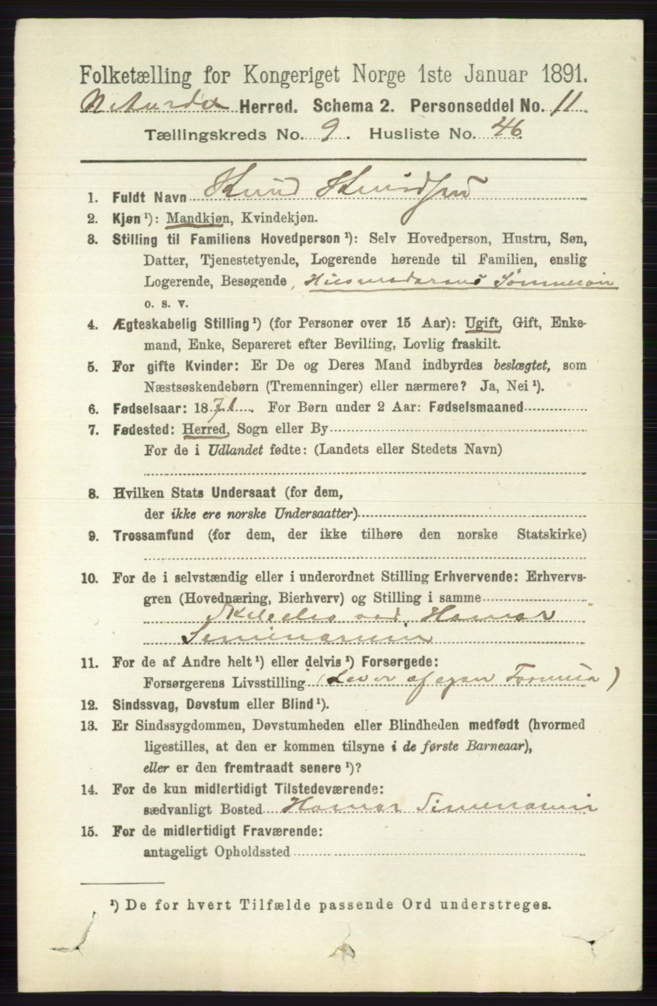 RA, 1891 census for 0542 Nord-Aurdal, 1891, p. 3679