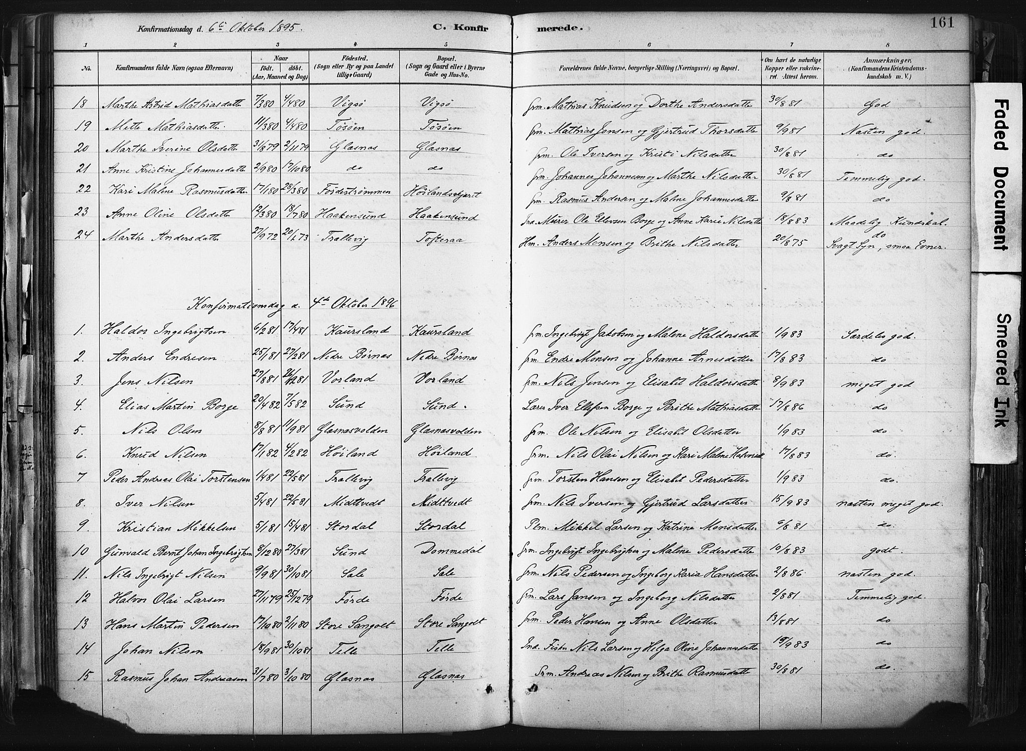 Sund sokneprestembete, SAB/A-99930: Parish register (official) no. B 1, 1882-1907, p. 161