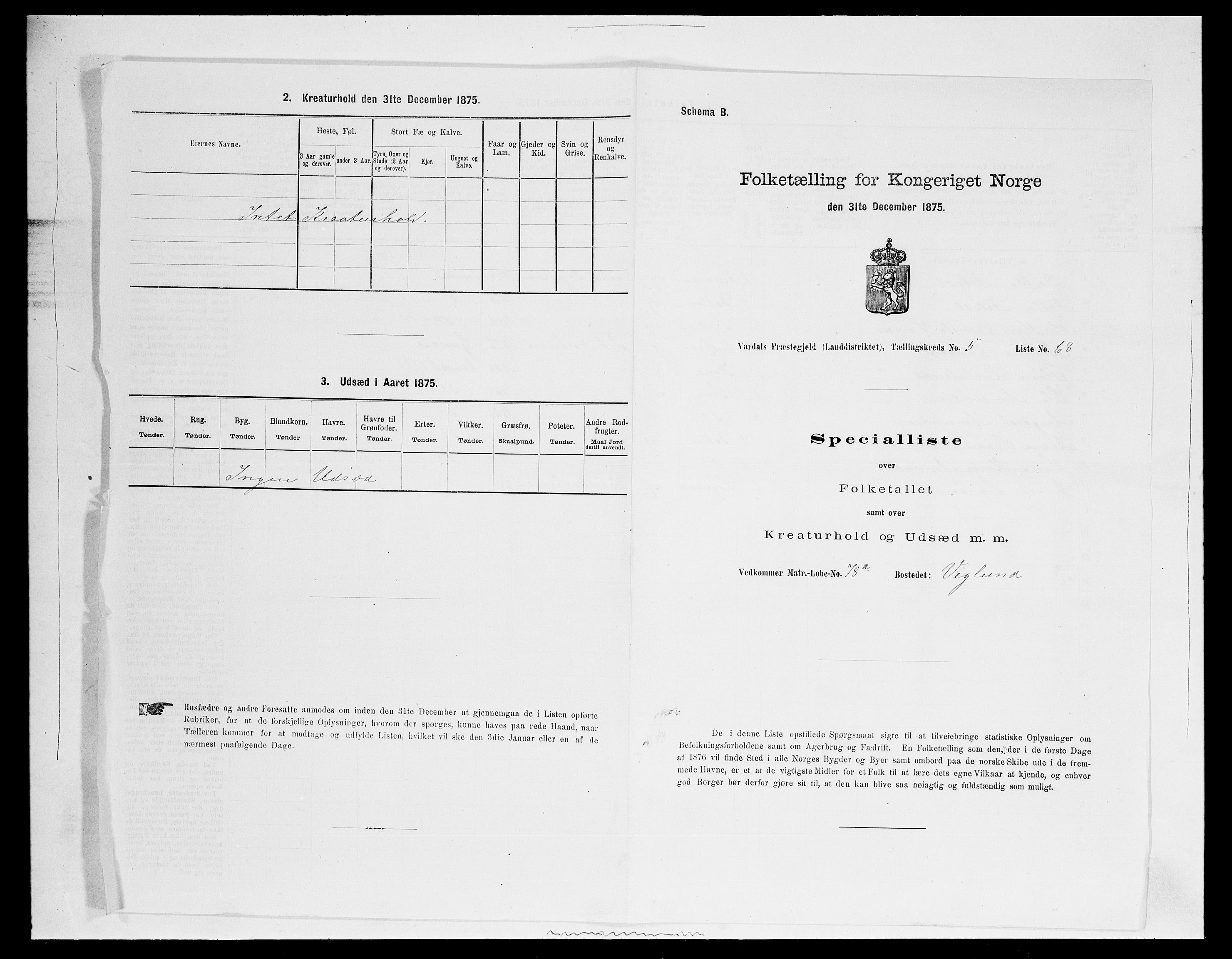 SAH, 1875 census for 0527L Vardal/Vardal og Hunn, 1875, p. 852