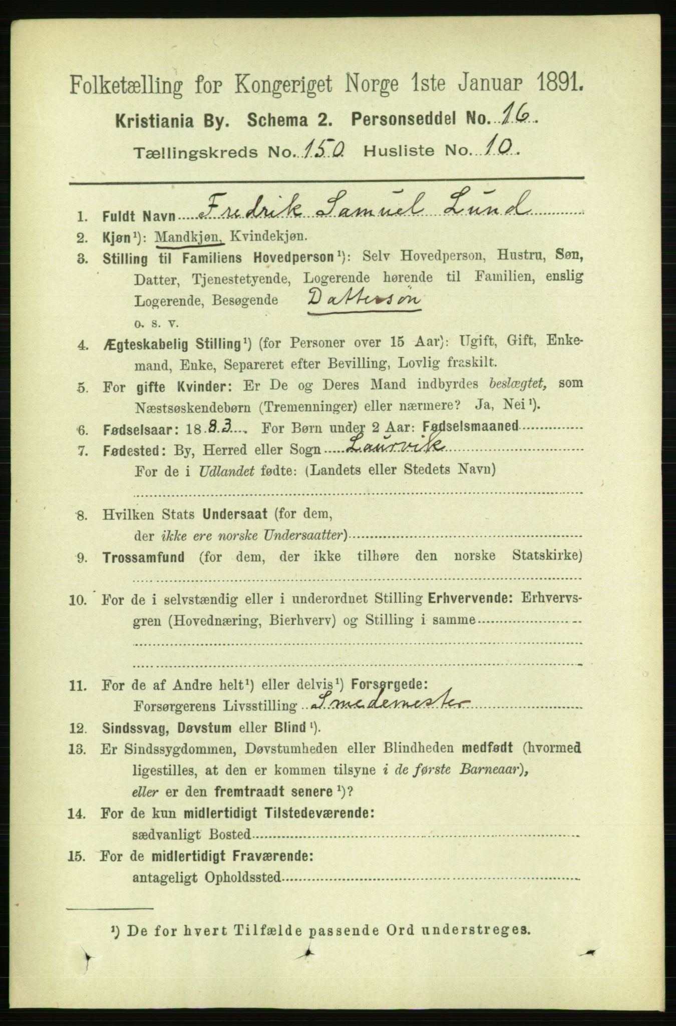 RA, 1891 census for 0301 Kristiania, 1891, p. 84026