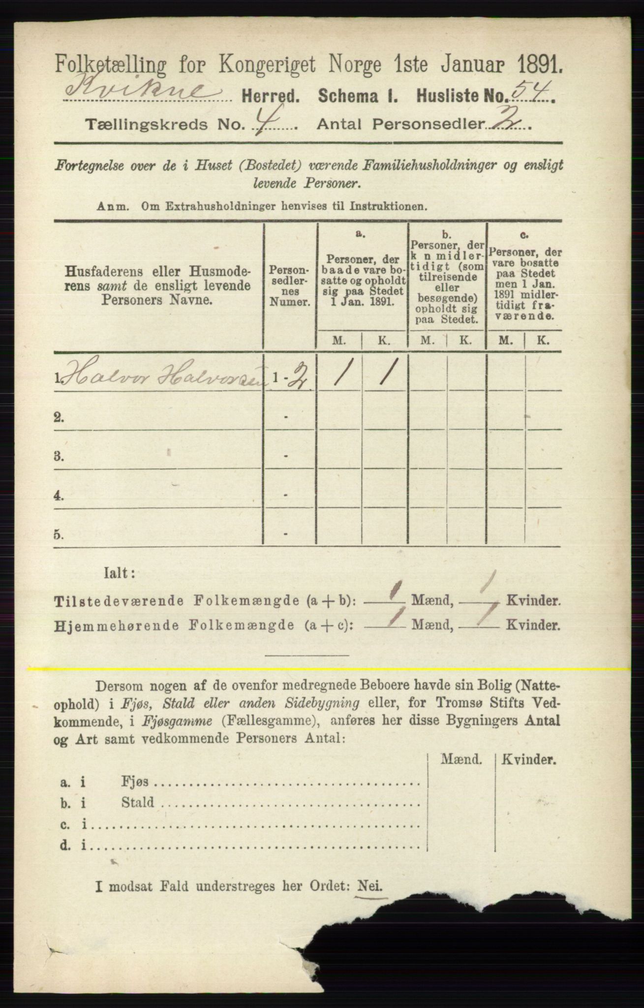 RA, 1891 census for 0440 Kvikne, 1891, p. 970