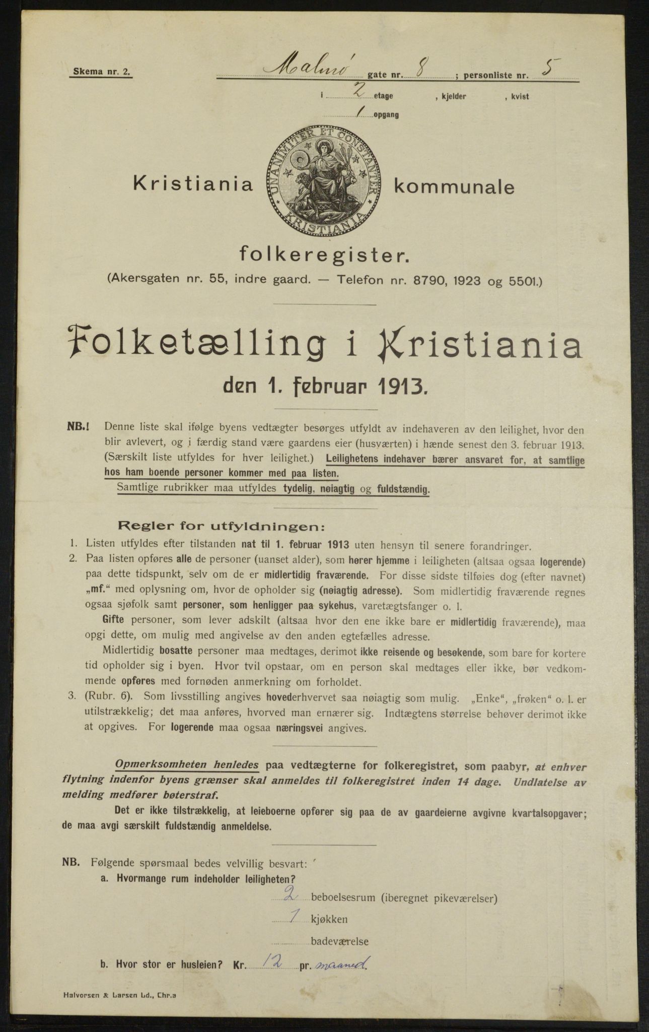 OBA, Municipal Census 1913 for Kristiania, 1913, p. 59856