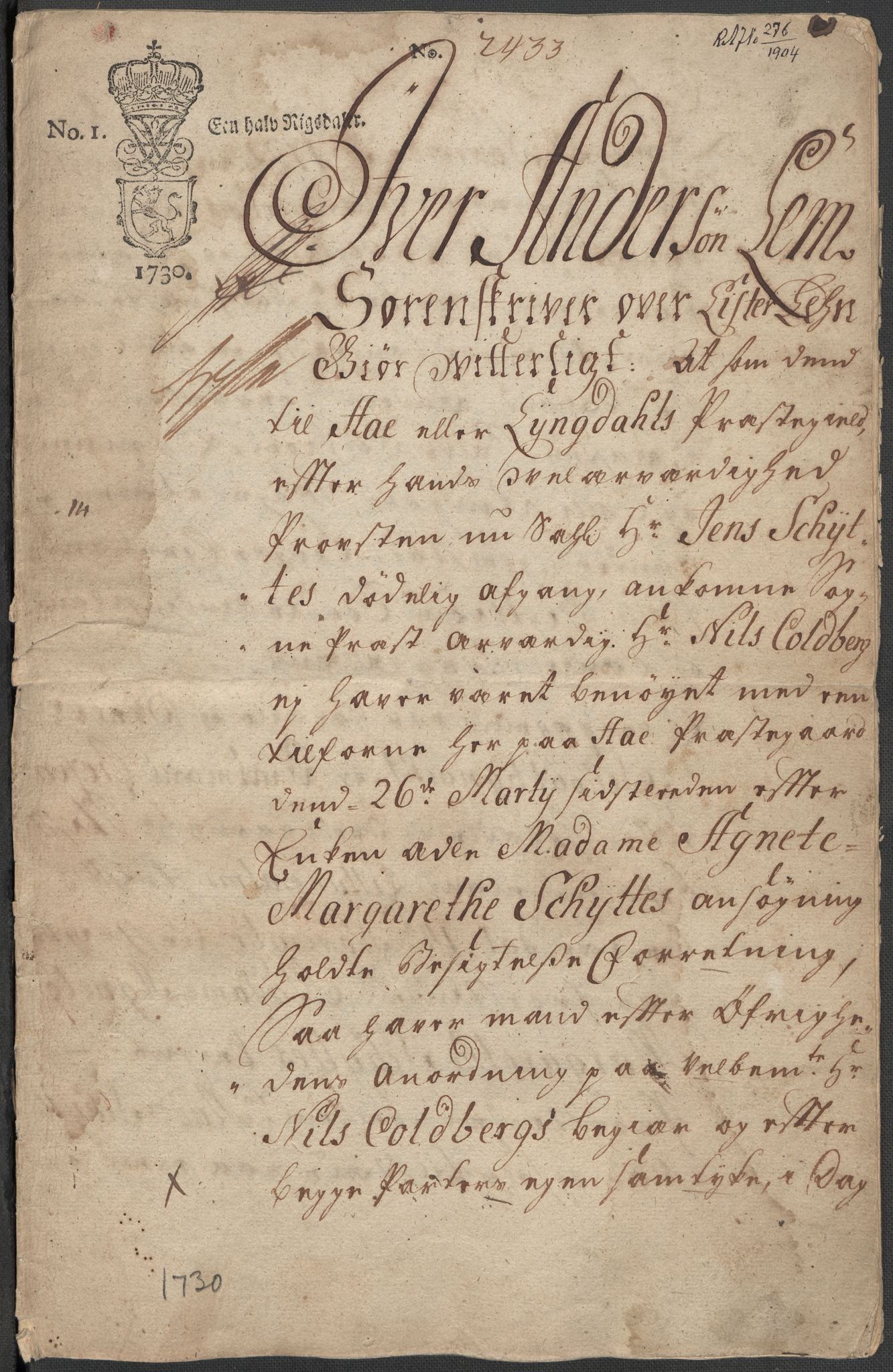 Riksarkivets diplomsamling, RA/EA-5965/F15/L0032: Prestearkiv Vest-Agder, 1652-1741, p. 144