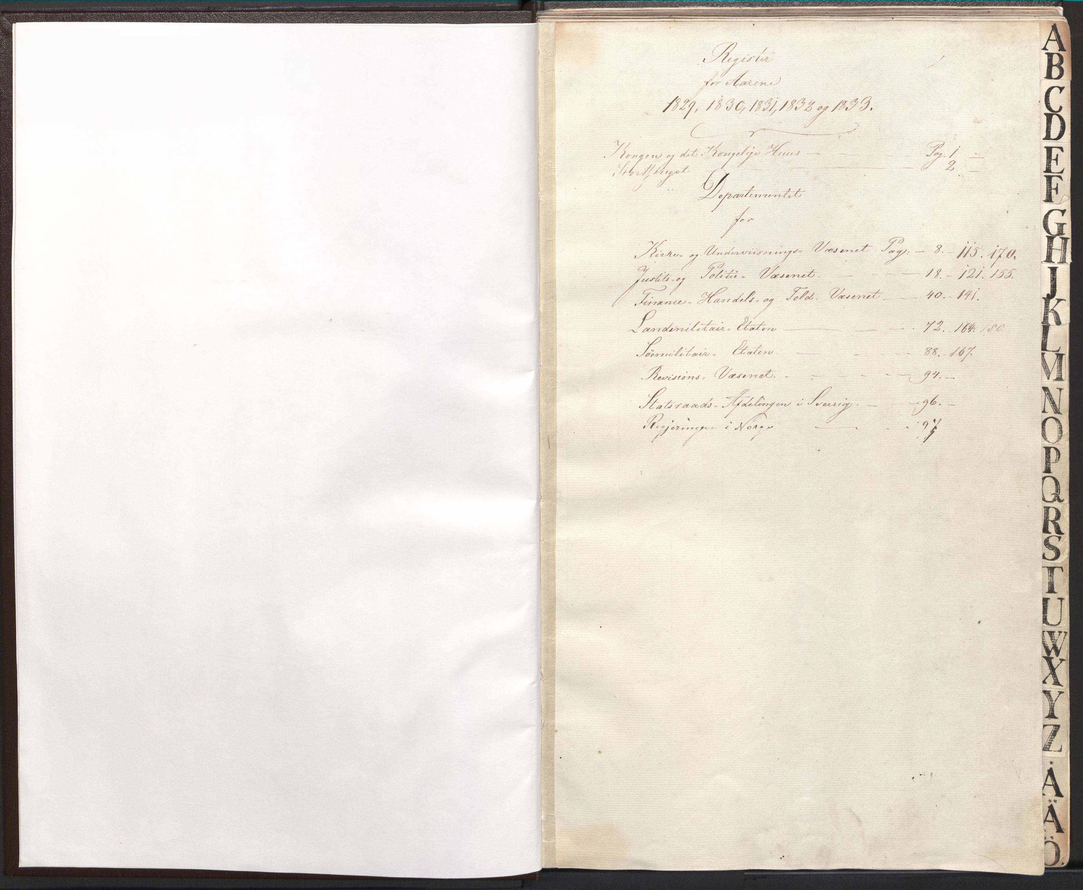 Statsrådsavdelingen i Stockholm, RA/S-1003/C/Ca/L0005: Det norske Statsraads Journal- og Hovedprotokollregister, 1829-1833