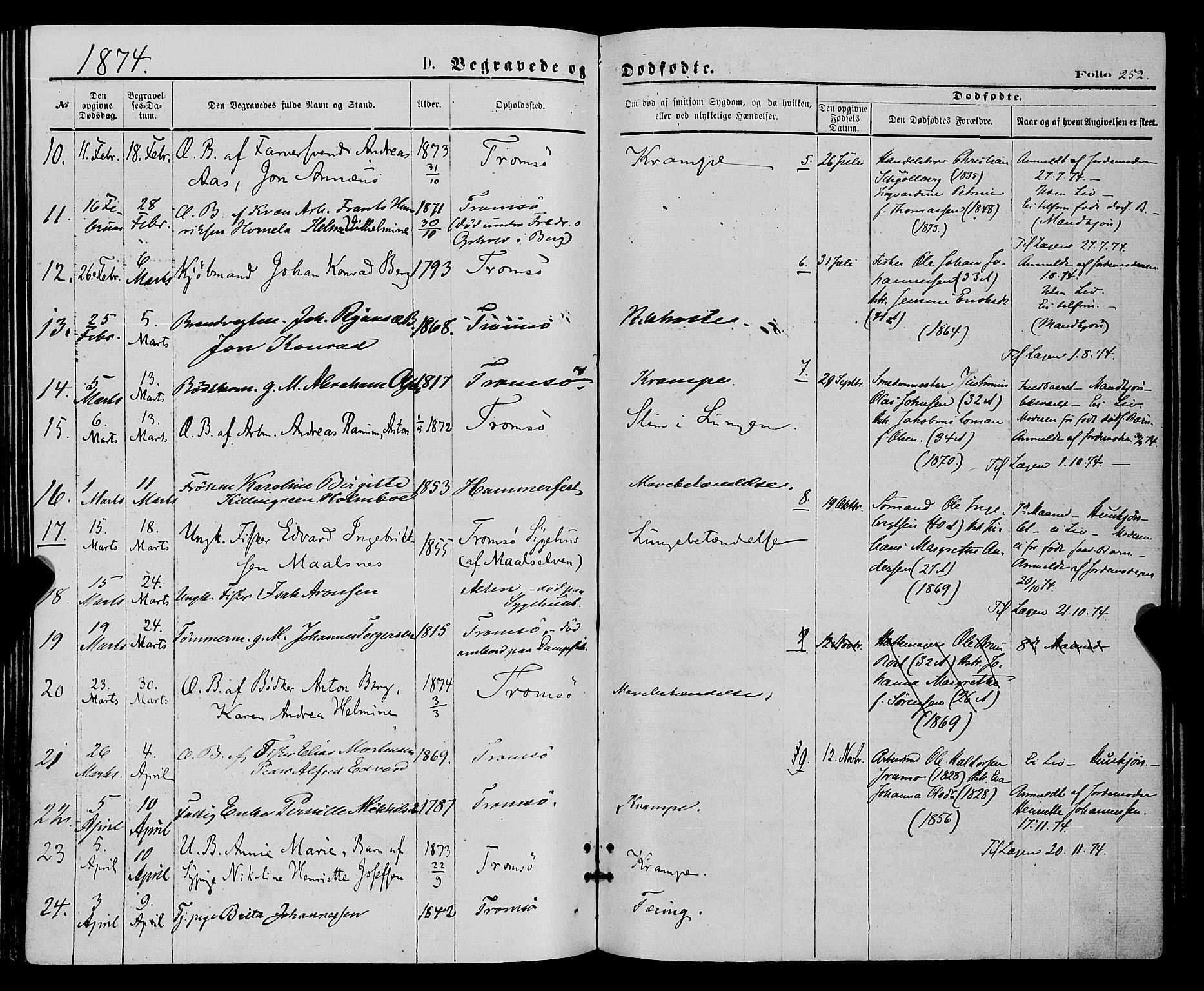 Tromsø sokneprestkontor/stiftsprosti/domprosti, SATØ/S-1343/G/Ga/L0013kirke: Parish register (official) no. 13, 1872-1877, p. 252