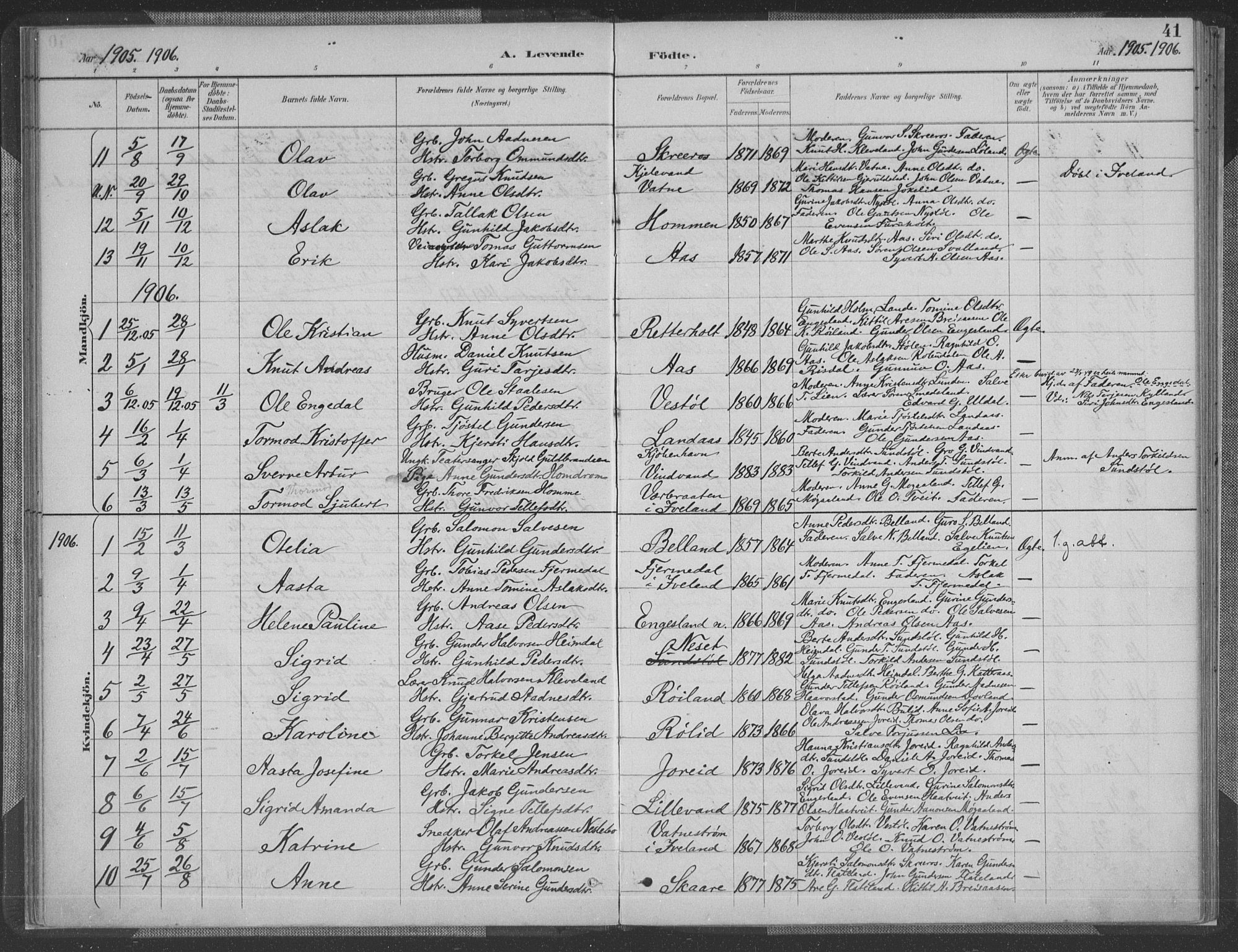 Herefoss sokneprestkontor, SAK/1111-0019/F/Fa/Fab/L0004: Parish register (official) no. A 4, 1887-1909, p. 41