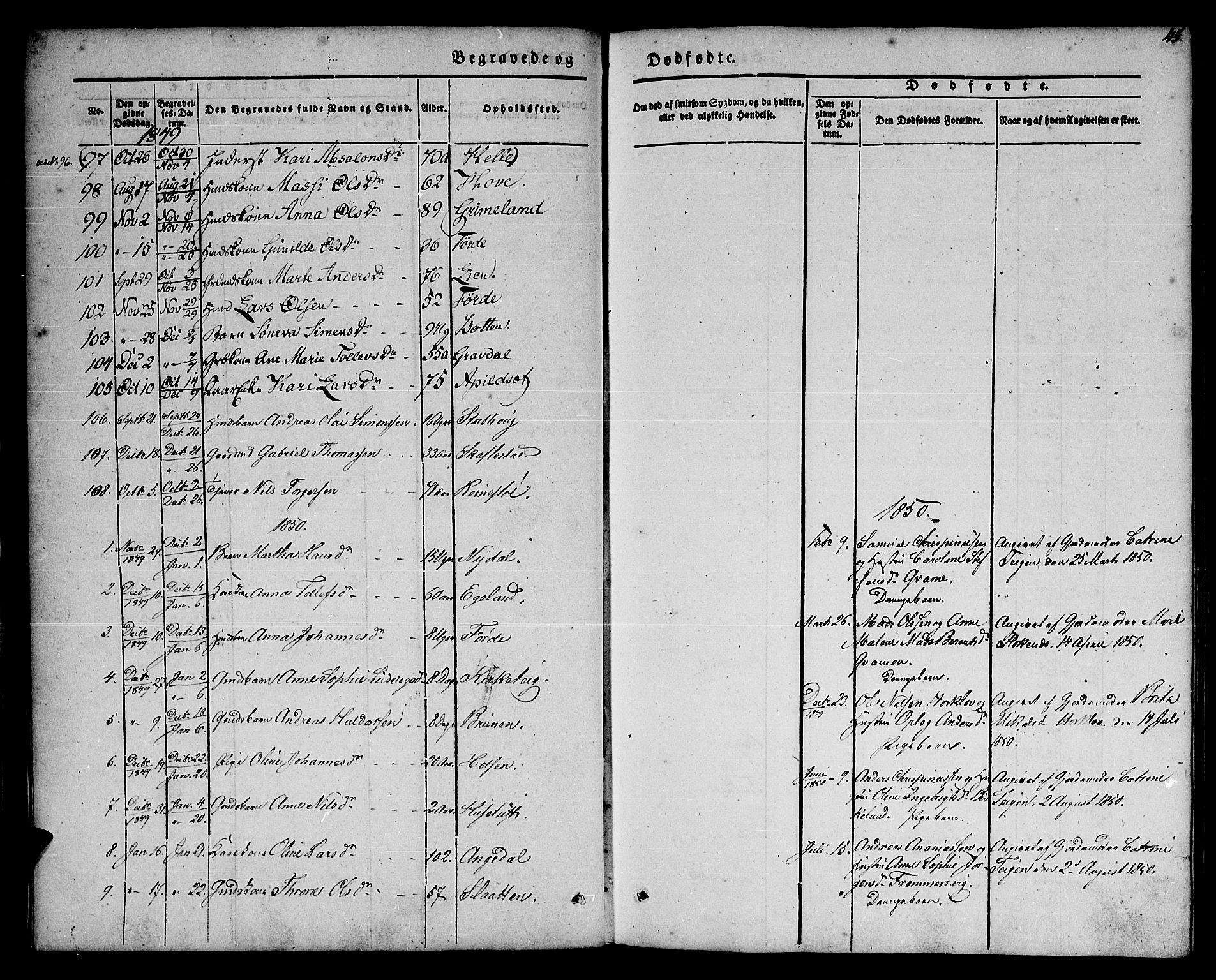 Førde sokneprestembete, SAB/A-79901/H/Haa/Haaa/L0008: Parish register (official) no. A 8, 1843-1860, p. 45