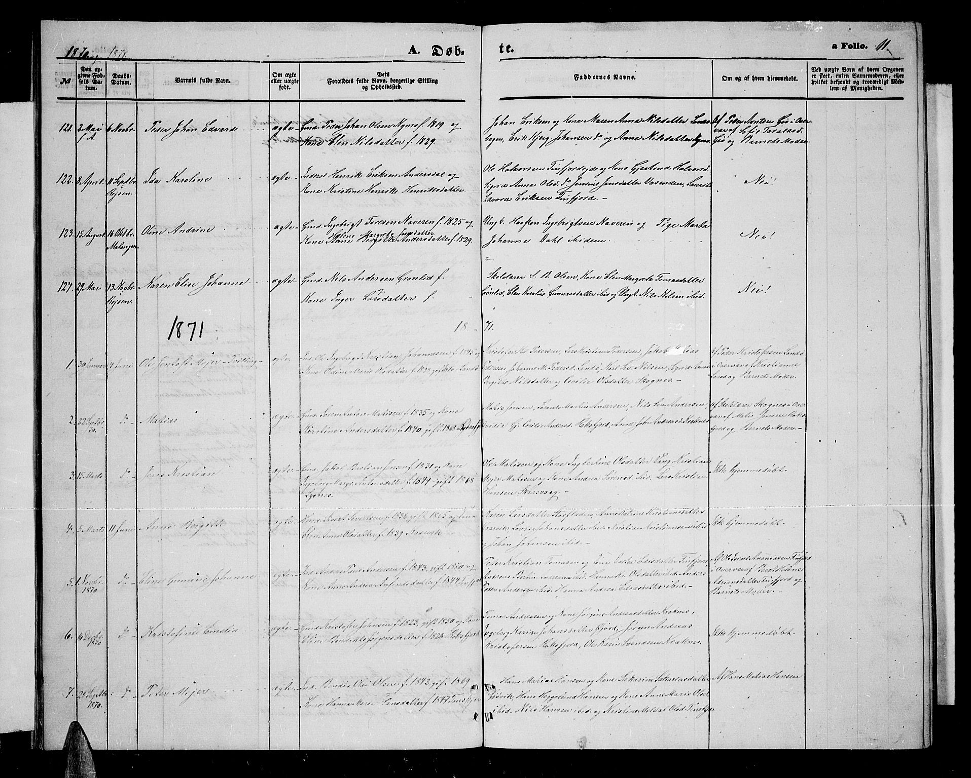 Lenvik sokneprestembete, AV/SATØ-S-1310/H/Ha/Hab/L0005klokker: Parish register (copy) no. 5, 1870-1880, p. 11