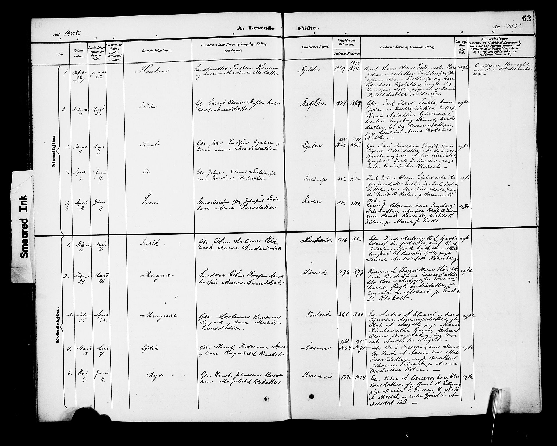 Ministerialprotokoller, klokkerbøker og fødselsregistre - Møre og Romsdal, SAT/A-1454/551/L0632: Parish register (copy) no. 551C04, 1894-1920, p. 62