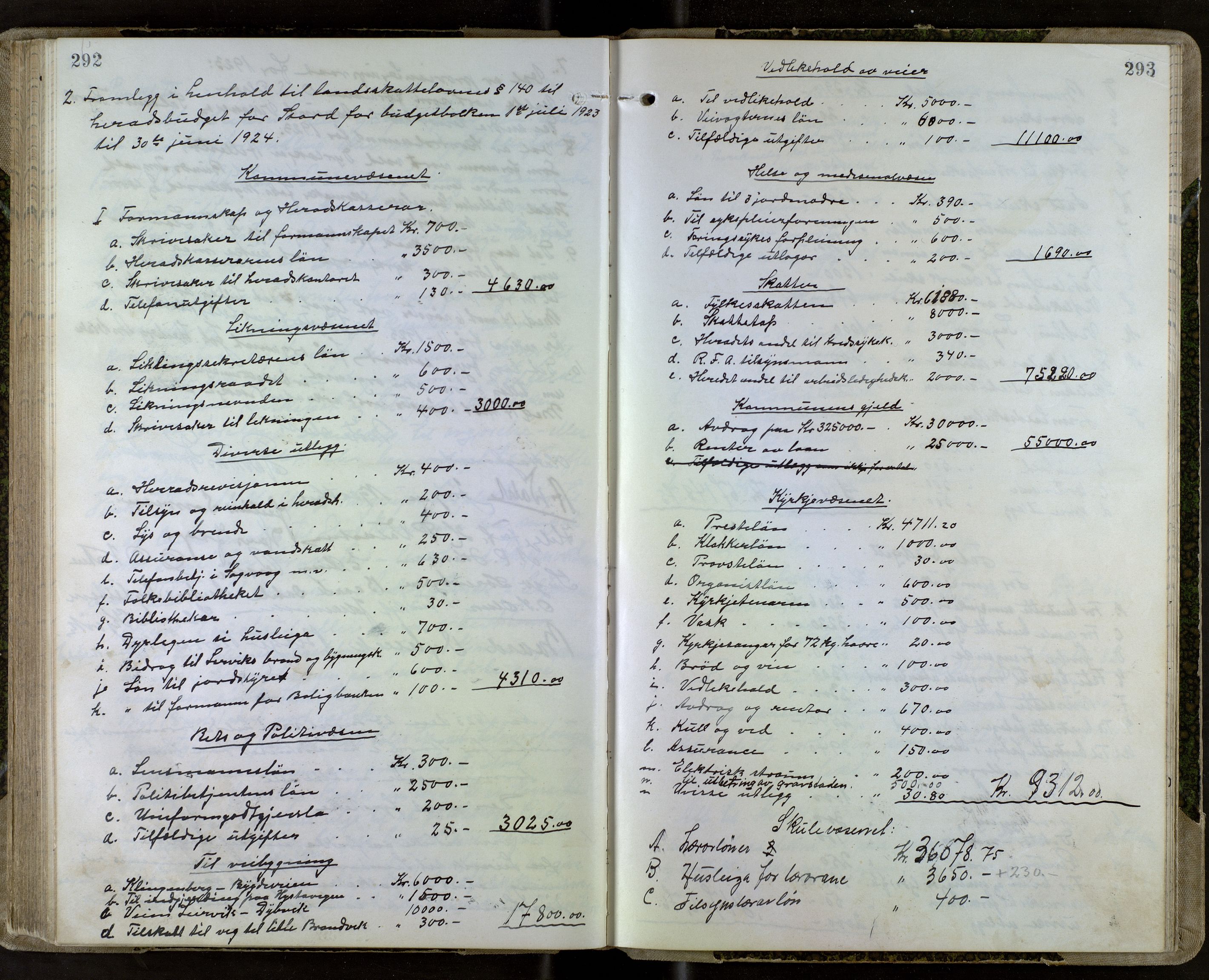 Stord kommune. Formannskapet, IKAH/1221-021/A/Aa/L0005: Møtebok for formannskapet og heradstyret , 1917-1924, p. 292-293