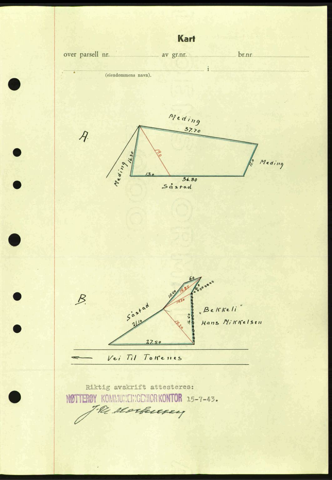 Tønsberg sorenskriveri, AV/SAKO-A-130/G/Ga/Gaa/L0013: Mortgage book no. A13, 1943-1943, Diary no: : 1882/1943