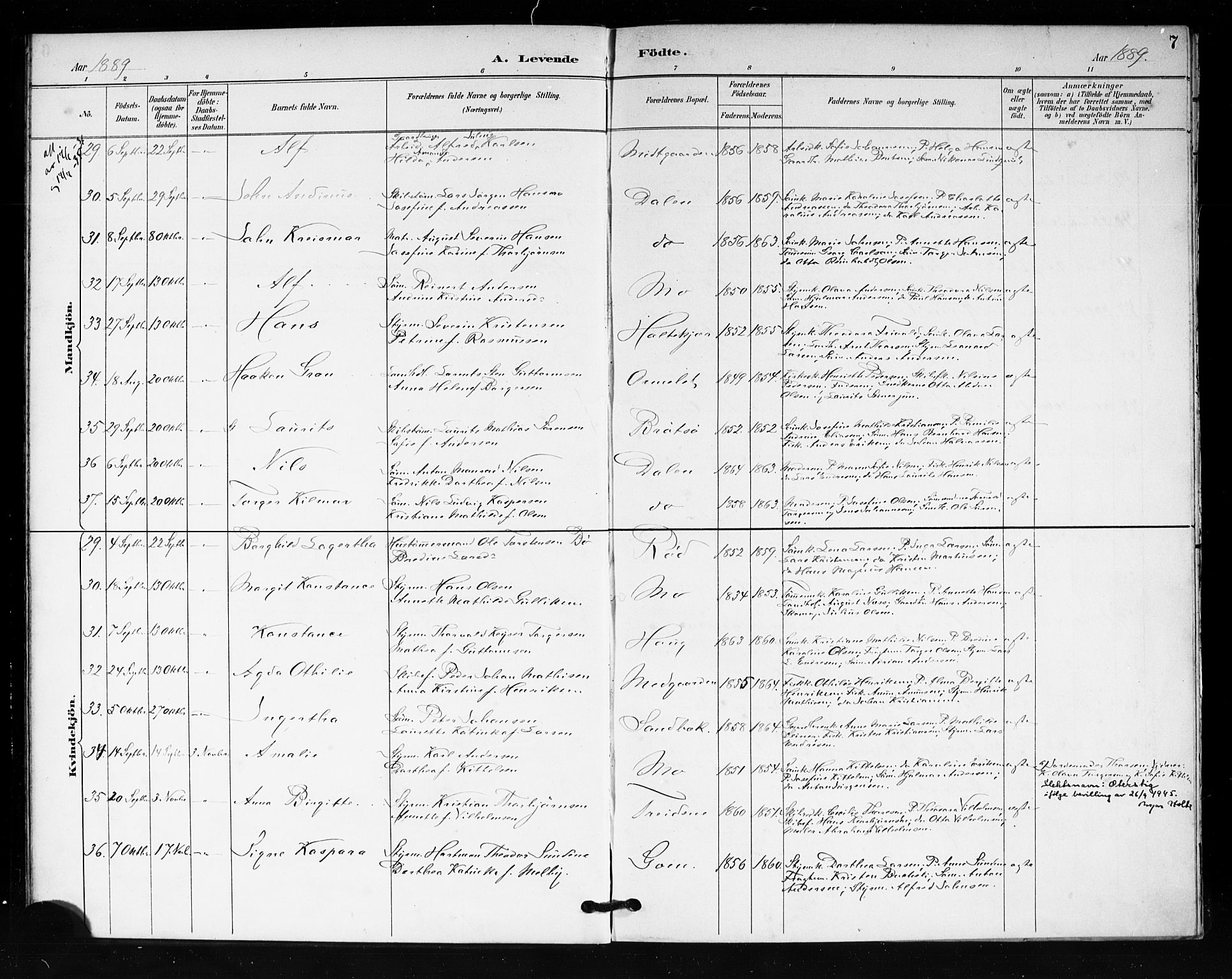 Tjøme kirkebøker, SAKO/A-328/F/Fa/L0002: Parish register (official) no. 2, 1888-1890, p. 7