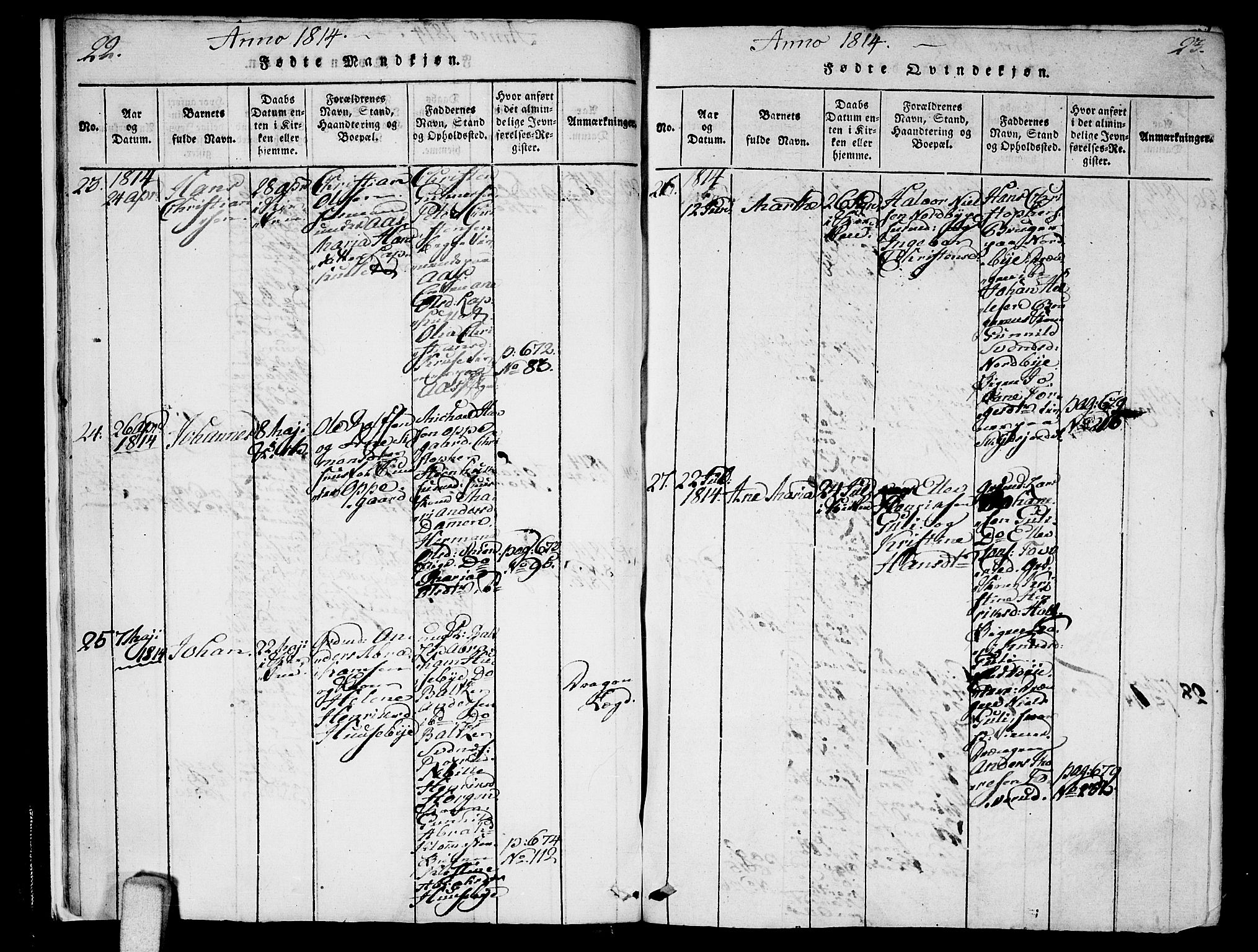 Ås prestekontor Kirkebøker, AV/SAO-A-10894/F/Fa/L0003: Parish register (official) no. I 3, 1814-1818, p. 22-23