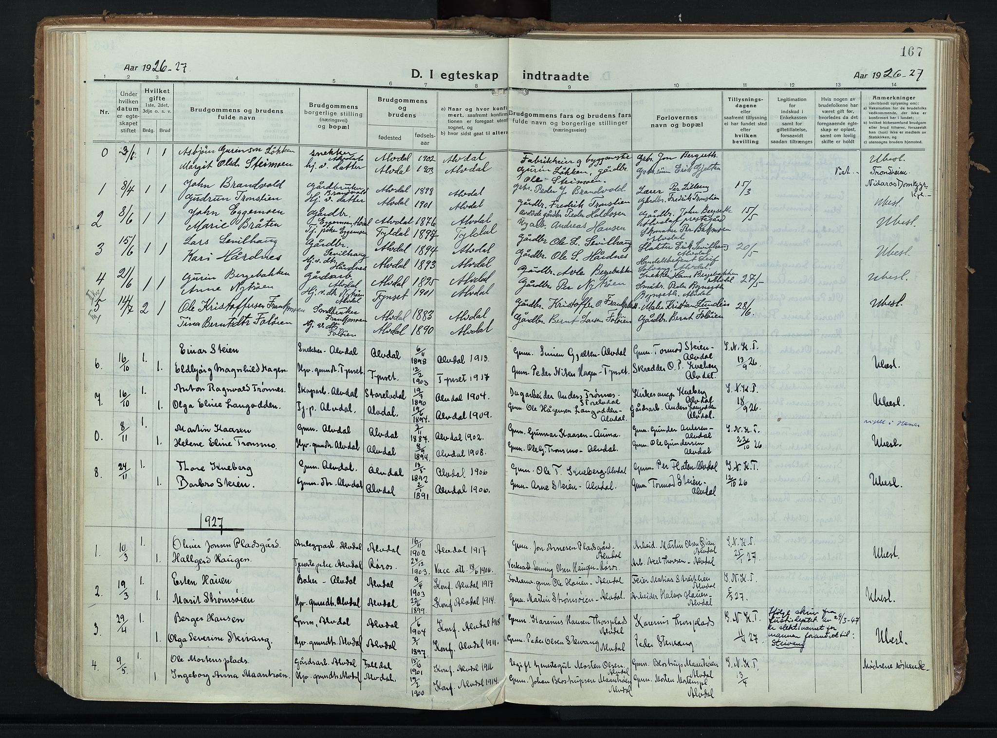 Alvdal prestekontor, AV/SAH-PREST-060/H/Ha/Haa/L0006: Parish register (official) no. 6, 1920-1937, p. 167