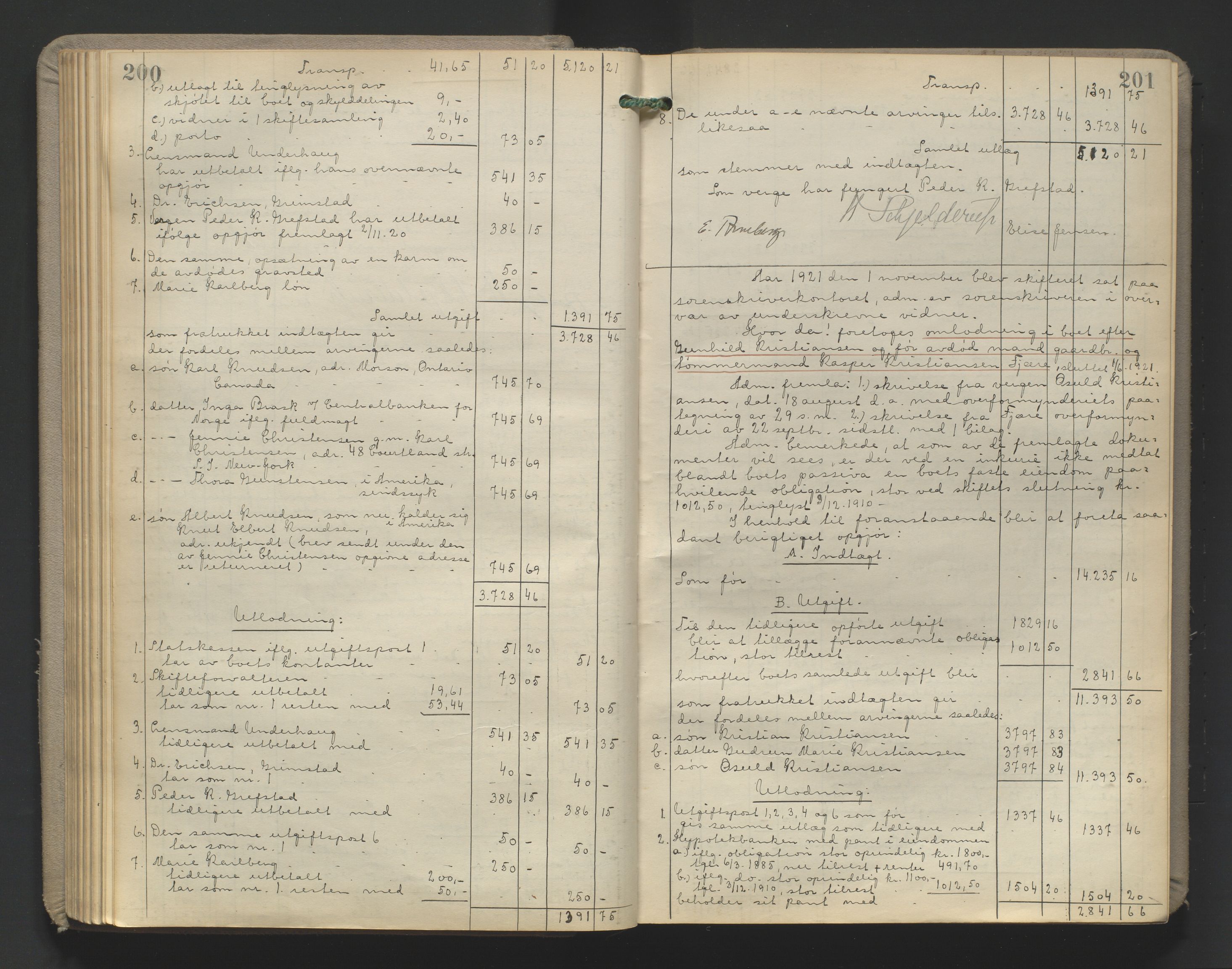 Vestre Nedenes/Sand sorenskriveri, AV/SAK-1221-0010/H/Hc/L0022: Skifteutlodningsprotokoll nr. 9, 1919-1932, p. 200-201
