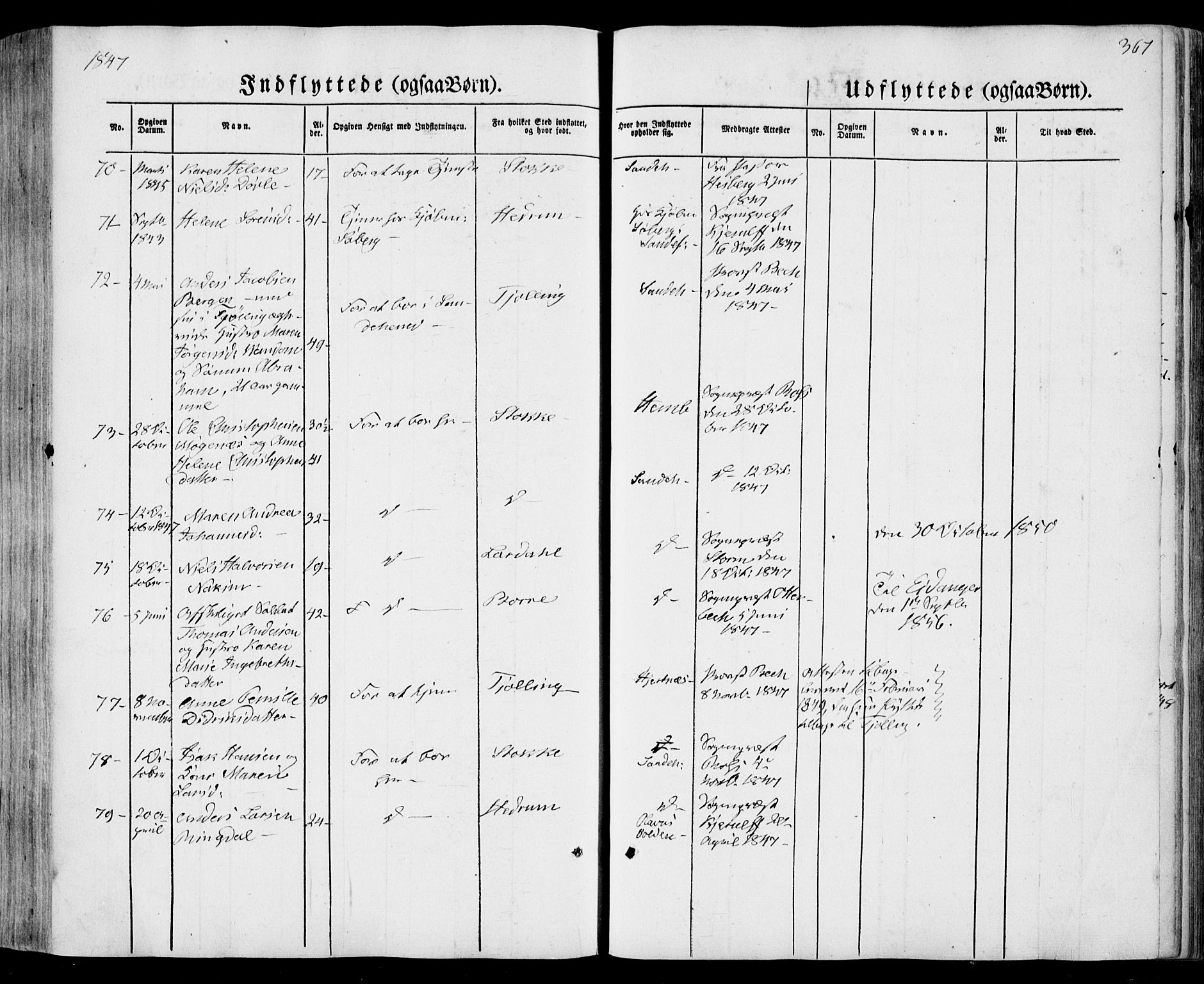 Sandar kirkebøker, SAKO/A-243/F/Fa/L0006: Parish register (official) no. 6, 1847-1860, p. 367