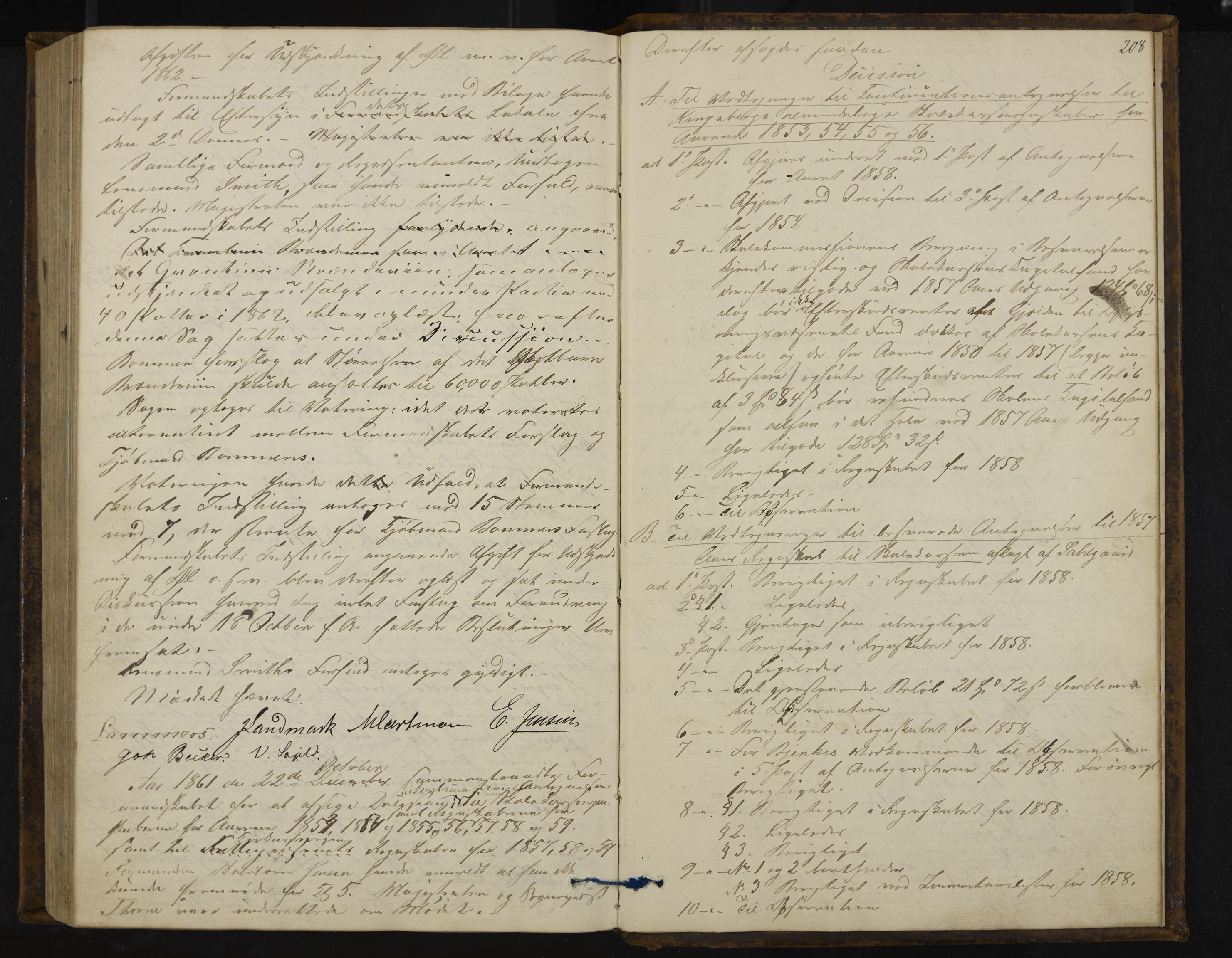 Kongsberg formannskap og sentraladministrasjon, IKAK/0604021-1/A/L0003: Møtebok med register, 1856-1861, p. 208