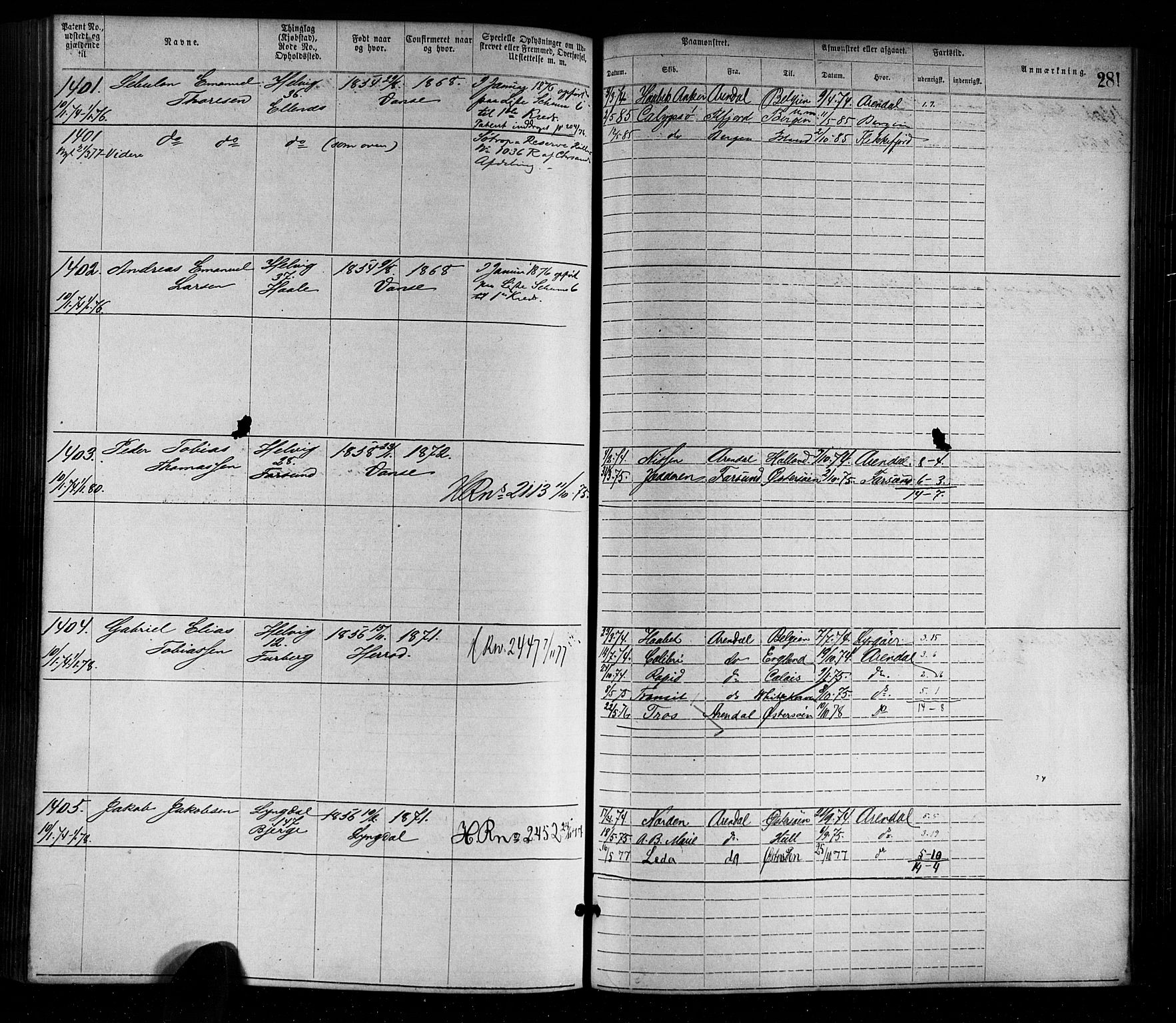Farsund mønstringskrets, SAK/2031-0017/F/Fa/L0001: Annotasjonsrulle nr 1-1920 med register, M-1, 1869-1877, p. 312