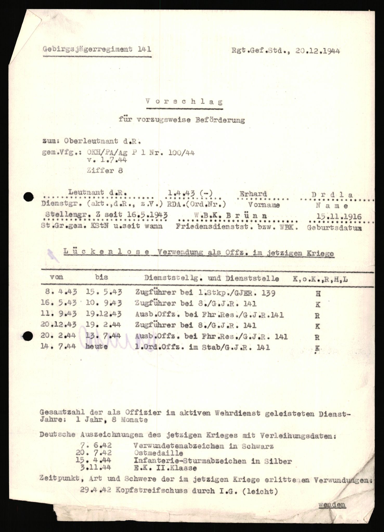 Forsvarets Overkommando. 2 kontor. Arkiv 11.4. Spredte tyske arkivsaker, AV/RA-RAFA-7031/D/Dar/Dara/L0018: Personalbøker, 1940-1945, p. 354