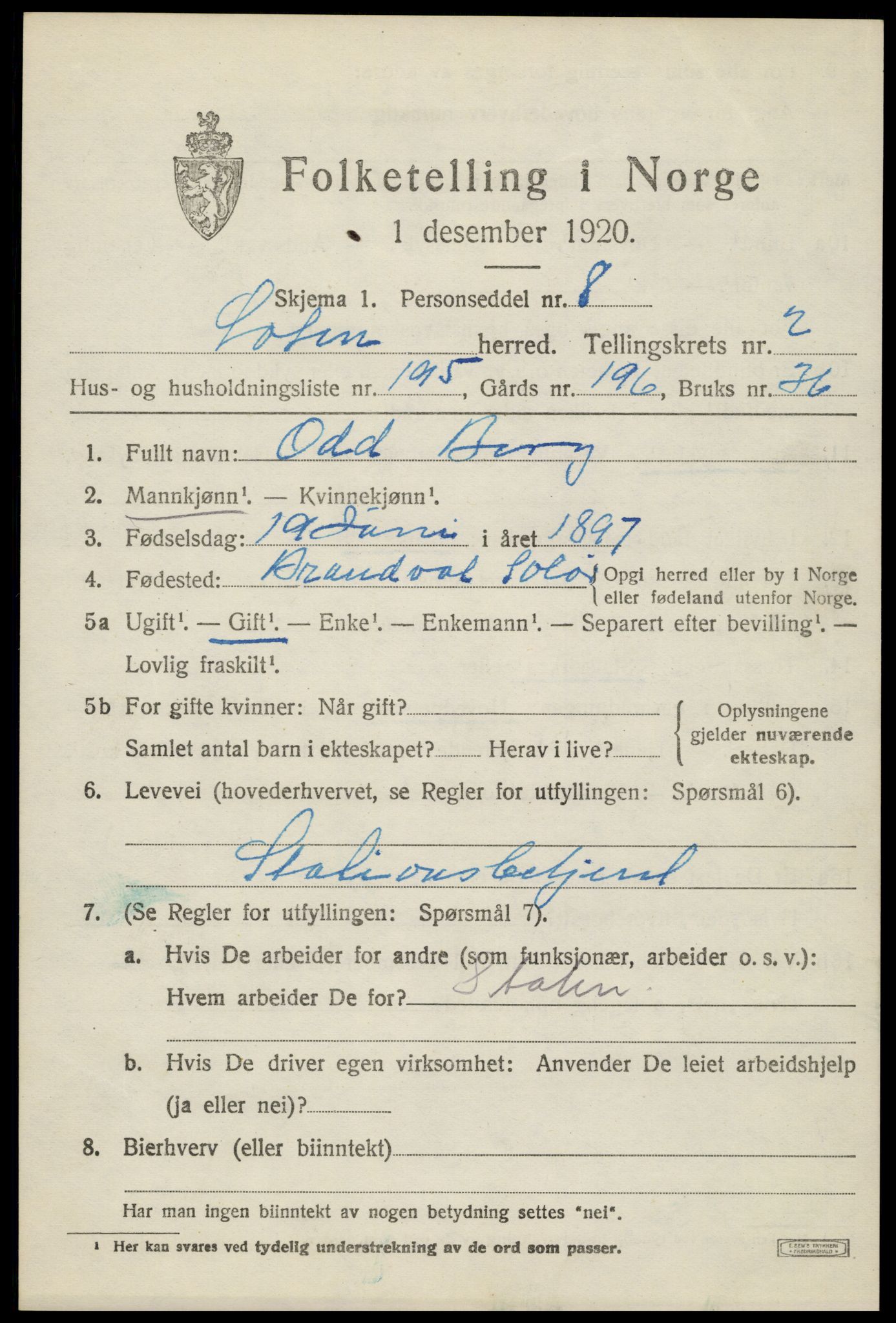 SAH, 1920 census for Løten, 1920, p. 7135