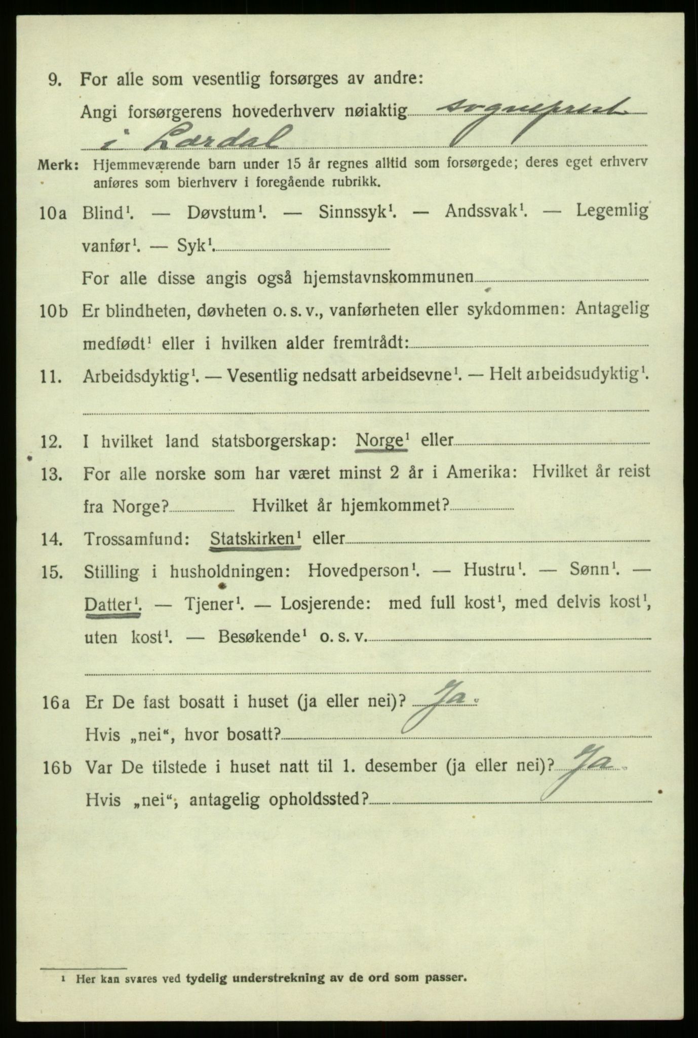 SAB, 1920 census for Lærdal, 1920, p. 2469