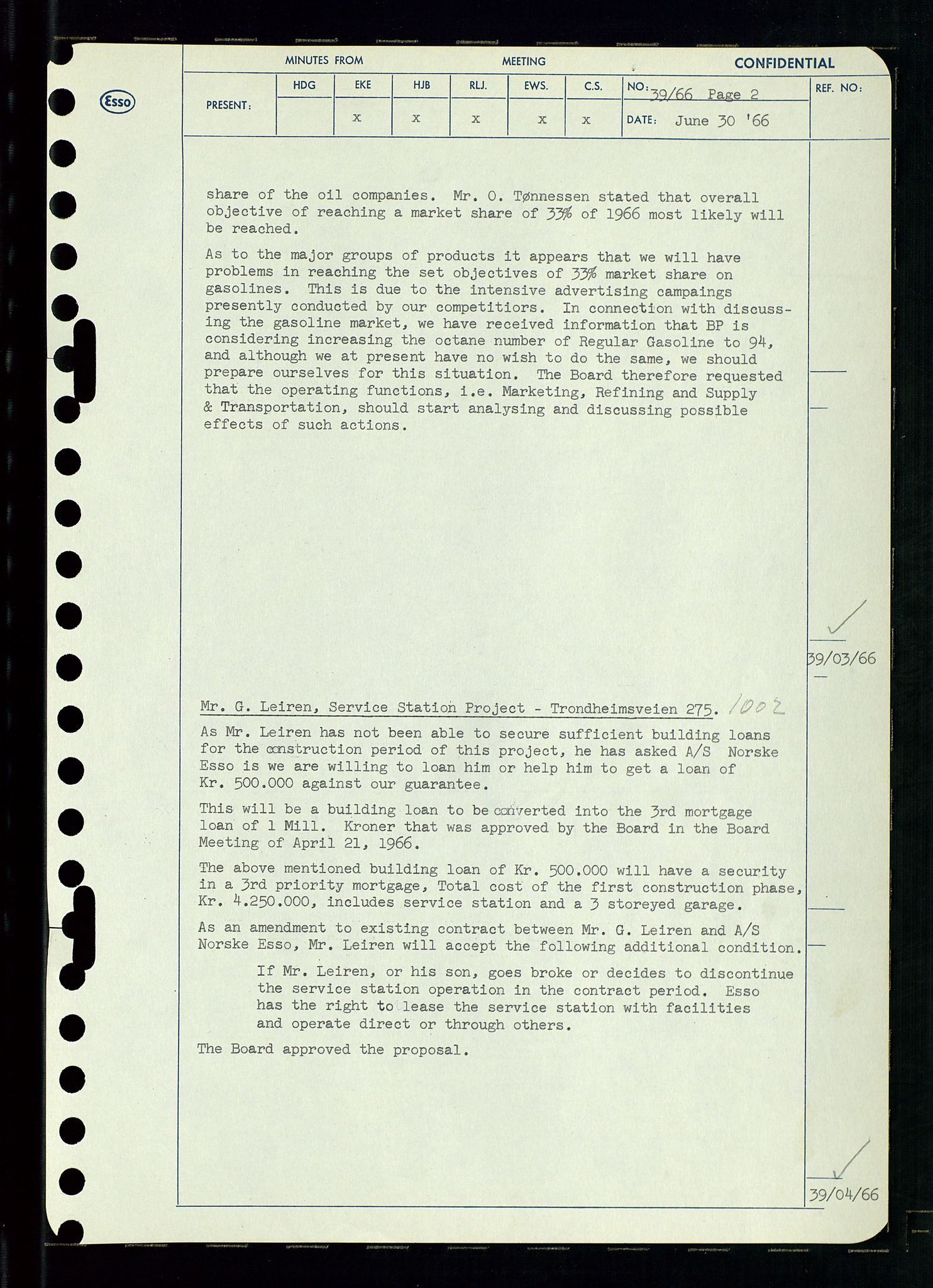 Pa 0982 - Esso Norge A/S, AV/SAST-A-100448/A/Aa/L0002/0002: Den administrerende direksjon Board minutes (styrereferater) / Den administrerende direksjon Board minutes (styrereferater), 1966, p. 82