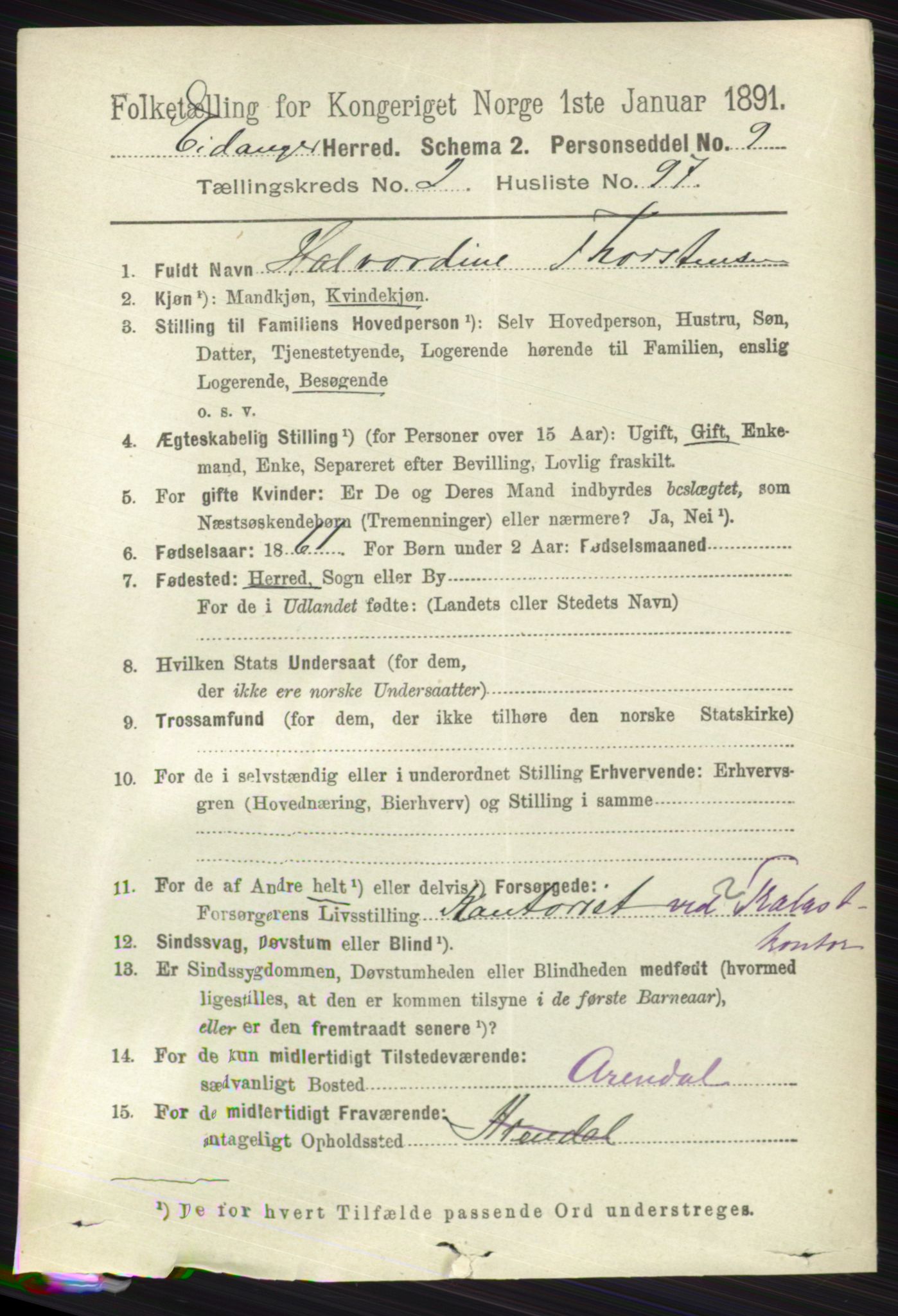 RA, 1891 census for 0813 Eidanger, 1891, p. 1445